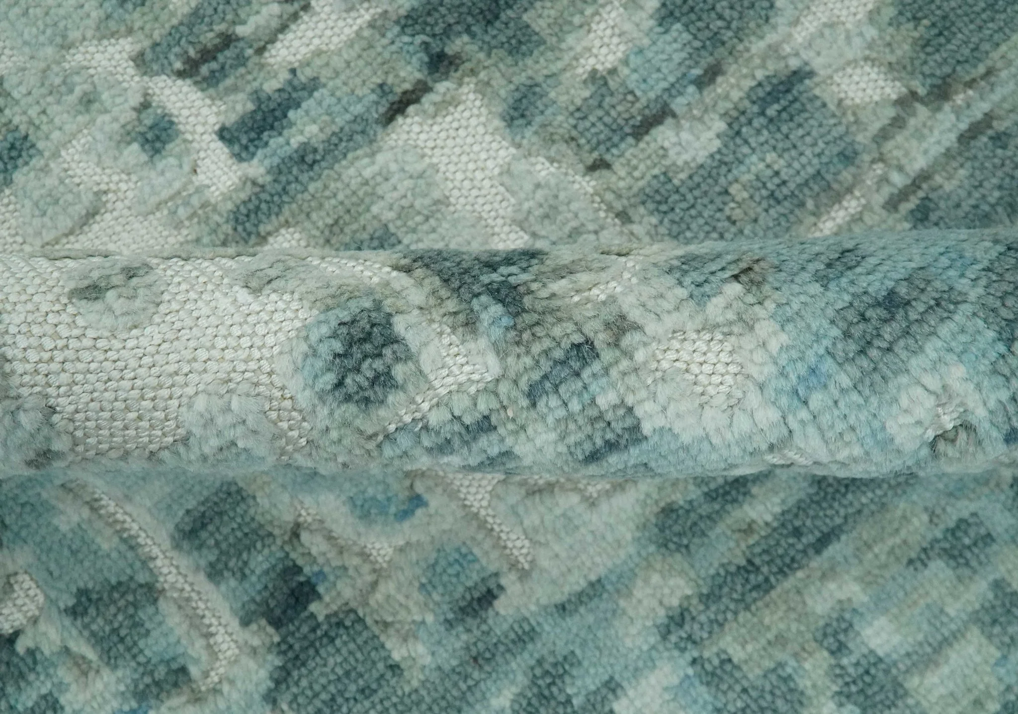 Modern Abstract Hand carved Texture Teal, Ivory and Blue Hand Knotted 5x8 wool Rug - Image 7