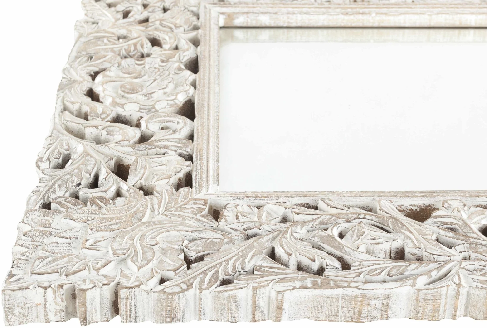 Hand Crafted 30"x42" Carved Design Beige Wood Wall Mirror, Perfect for home decor - Image 2