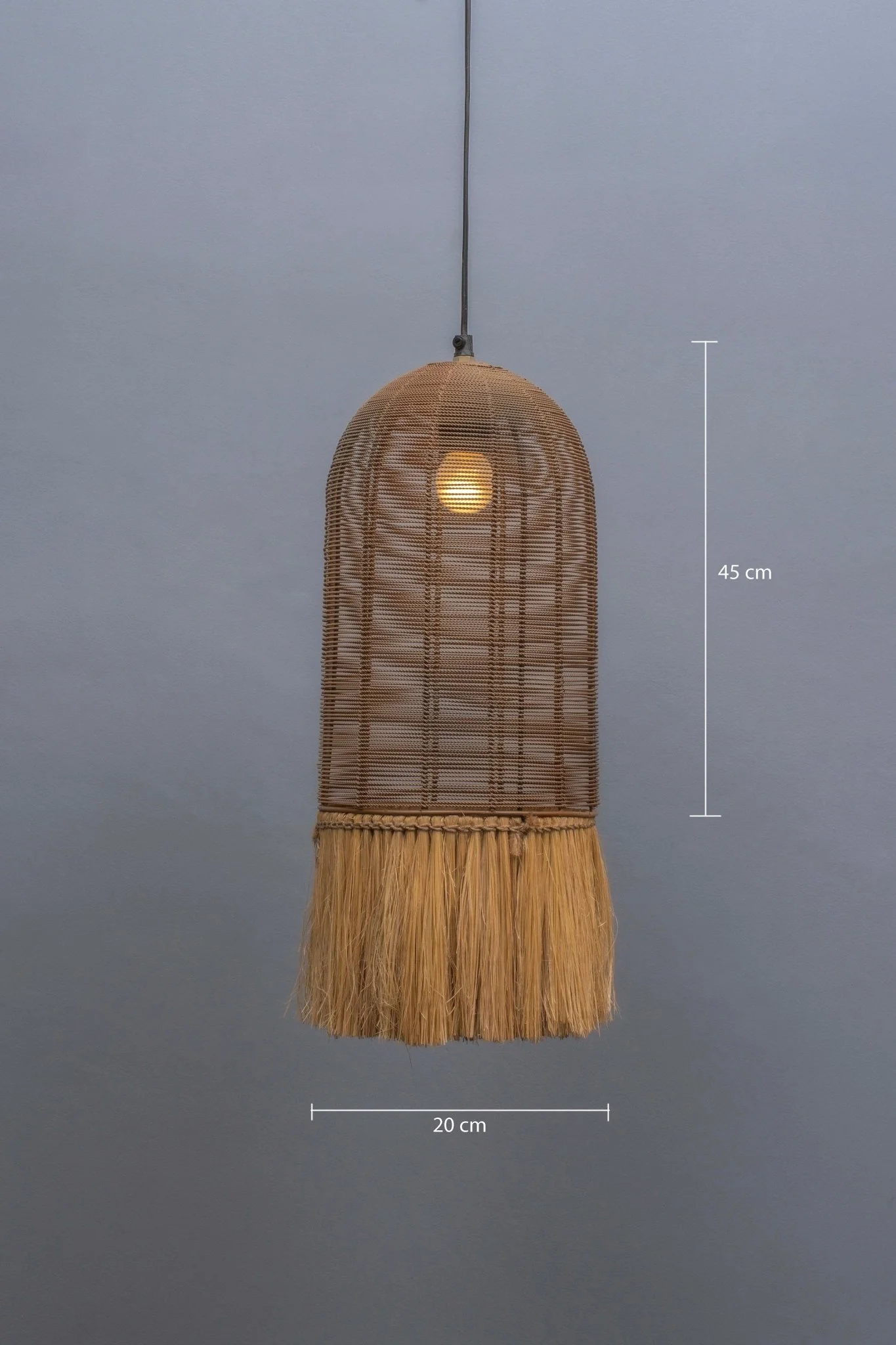 Hand Crafted Metal Wired Pendant Lamp with Natural Fiber Shade and Golden Finish - Image 3