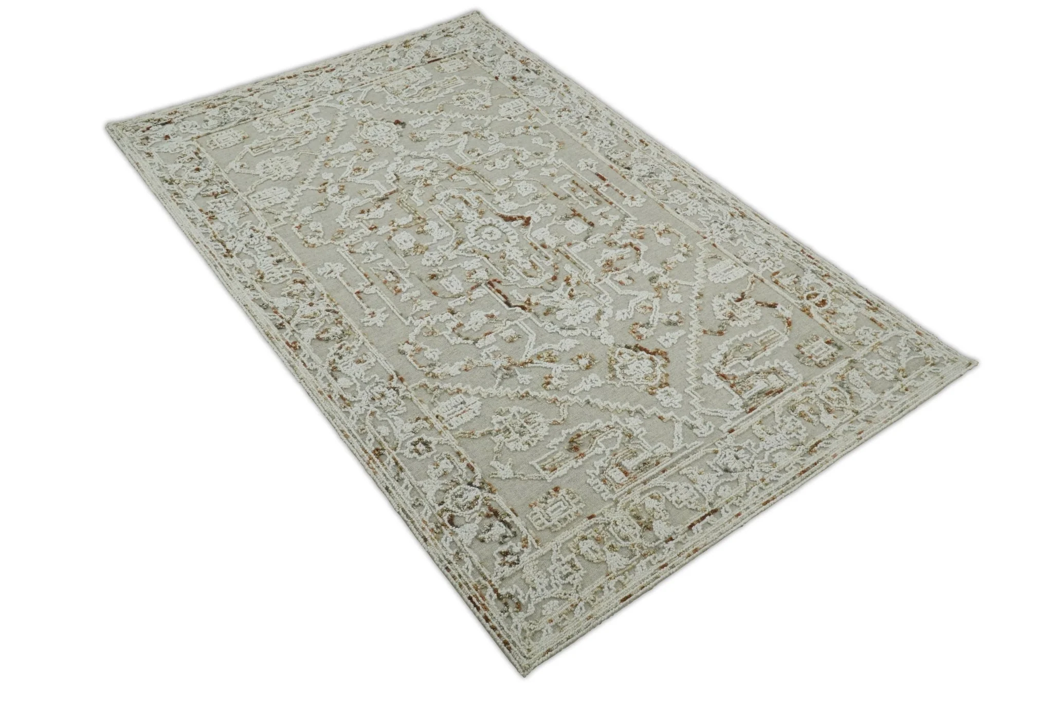 Hand Hooked 5x8 Brown and White Wool Textured Loop Area Rug | GAR3 - Image 4
