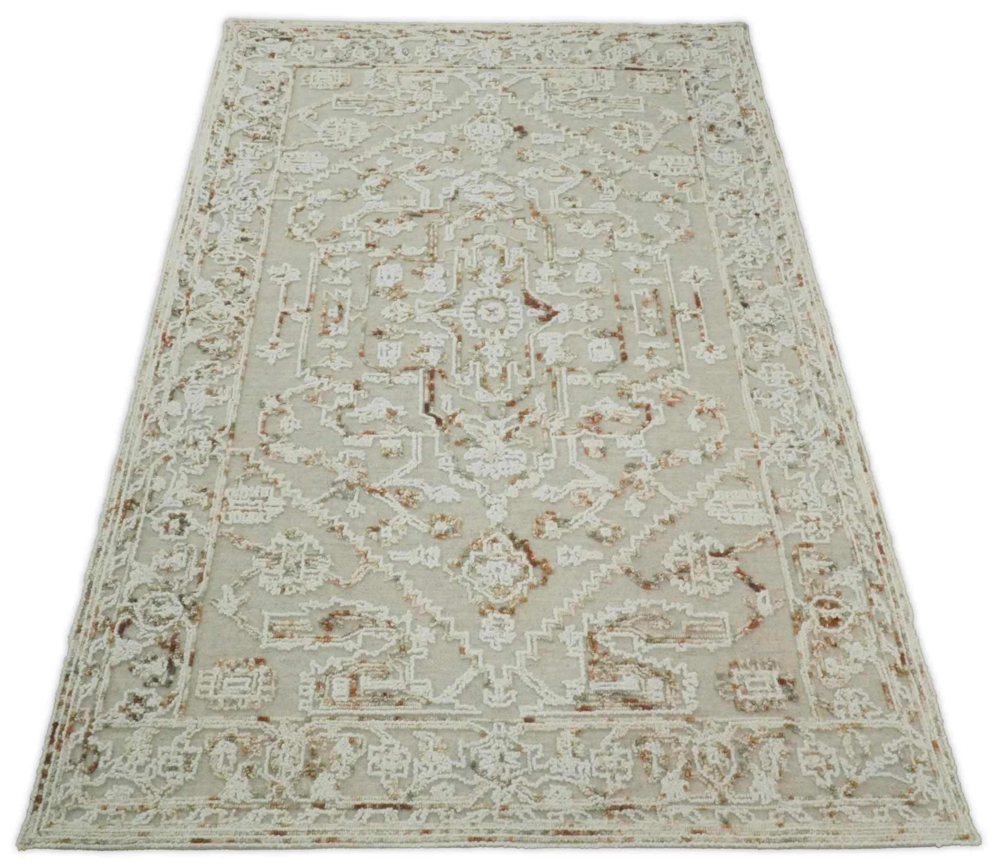 Hand Hooked 5x8 Brown and White Wool Textured Loop Area Rug | GAR3 - Image 5