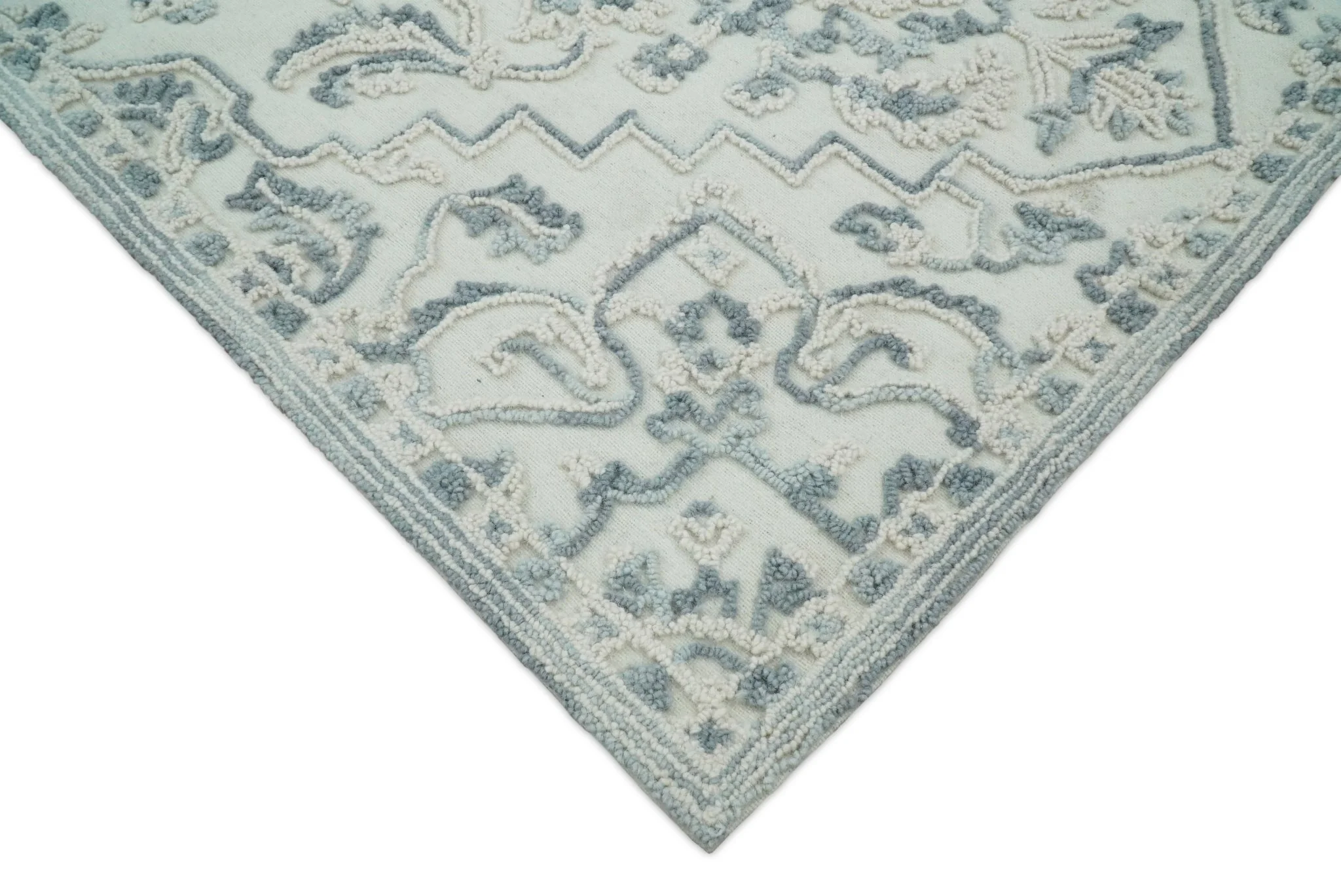 Hand Hooked 5x8 Blue, Silver and White Wool Textured Loop Area Rug | GAR7 - Image 3