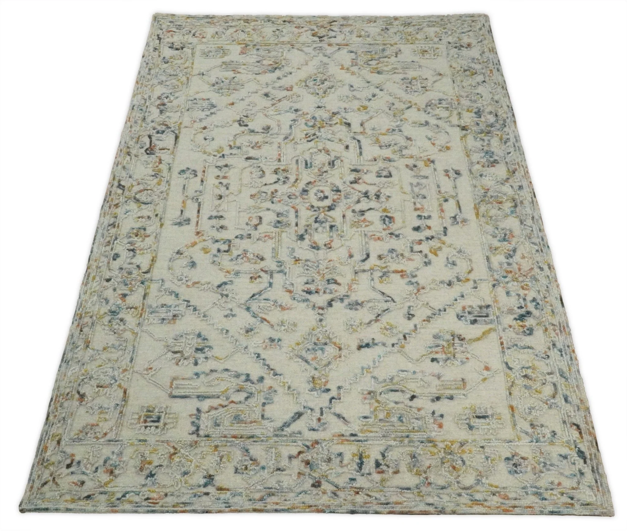 Hand Hooked 5x8 Silver and Blue Wool Textured Loop Area Rug | GAR5 - Image 3