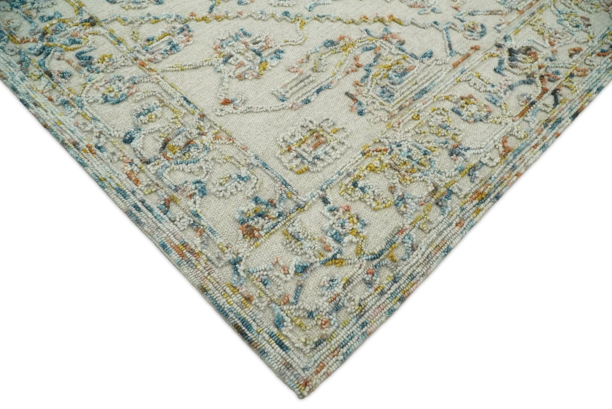 Hand Hooked 5x8 Silver and Blue Wool Textured Loop Area Rug | GAR5 - Image 4