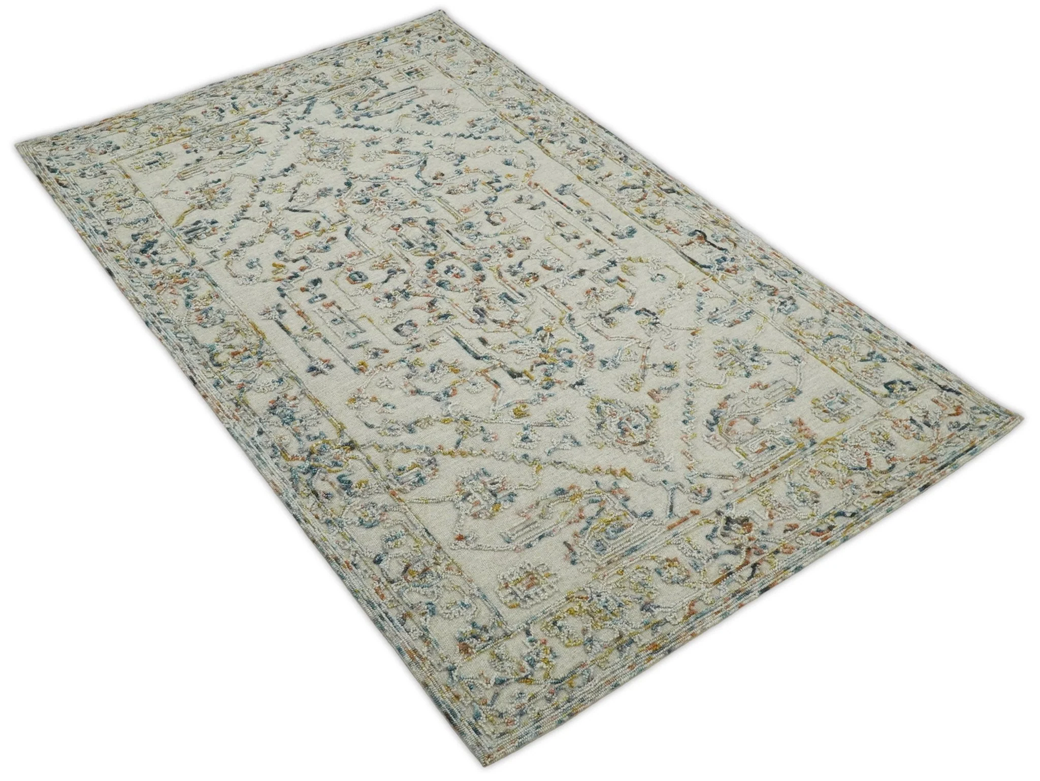 Hand Hooked 5x8 Silver and Blue Wool Textured Loop Area Rug | GAR5 - Image 5