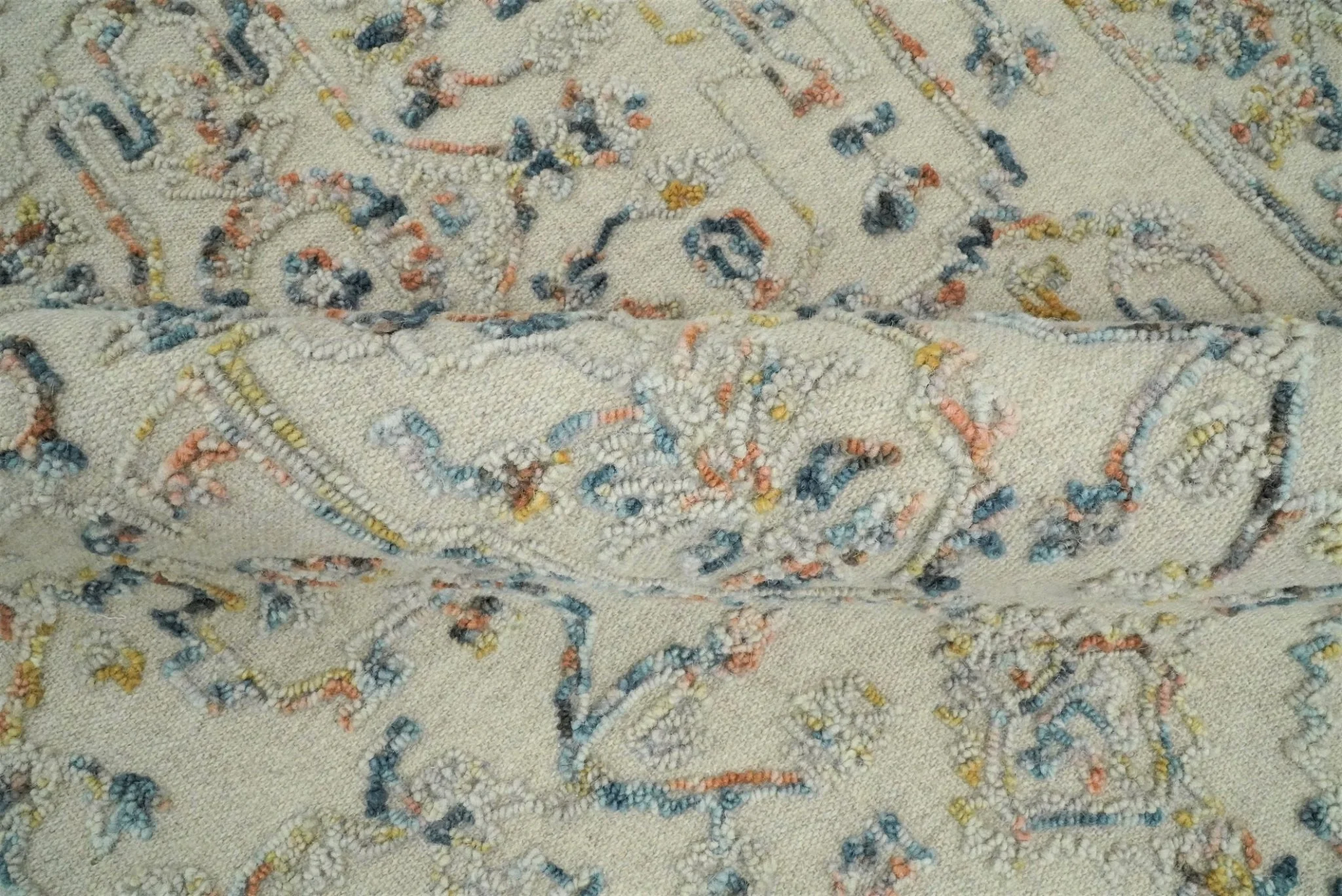 Hand Hooked 5x8 Silver and Blue Wool Textured Loop Area Rug | GAR5 - Image 6