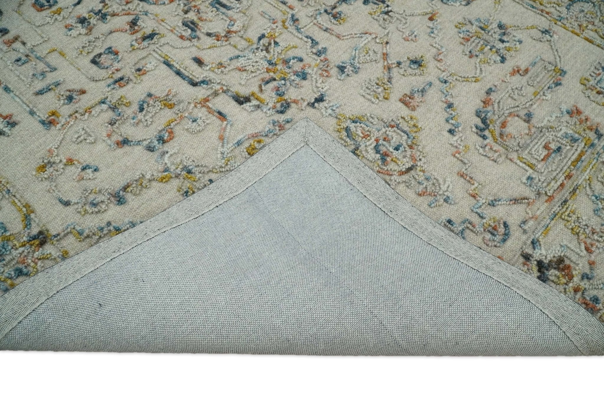 Hand Hooked 5x8 Silver and Blue Wool Textured Loop Area Rug | GAR5 - Image 7