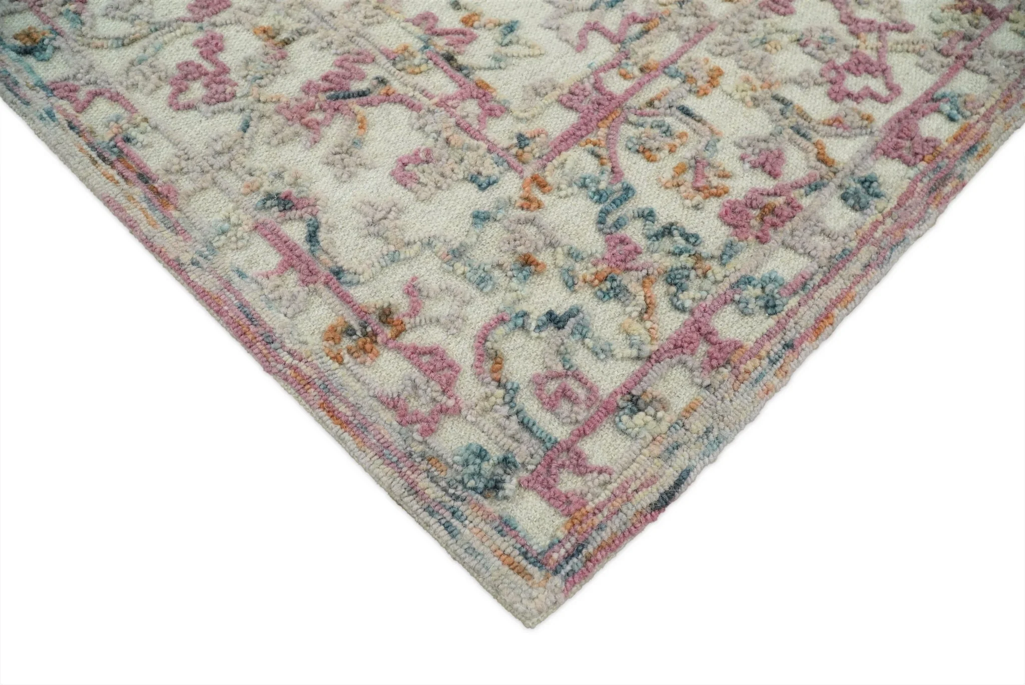 Hand Hooked 5x8 Pink and Beige Wool Textured Loop Area Rug | GAR12 - Image 3