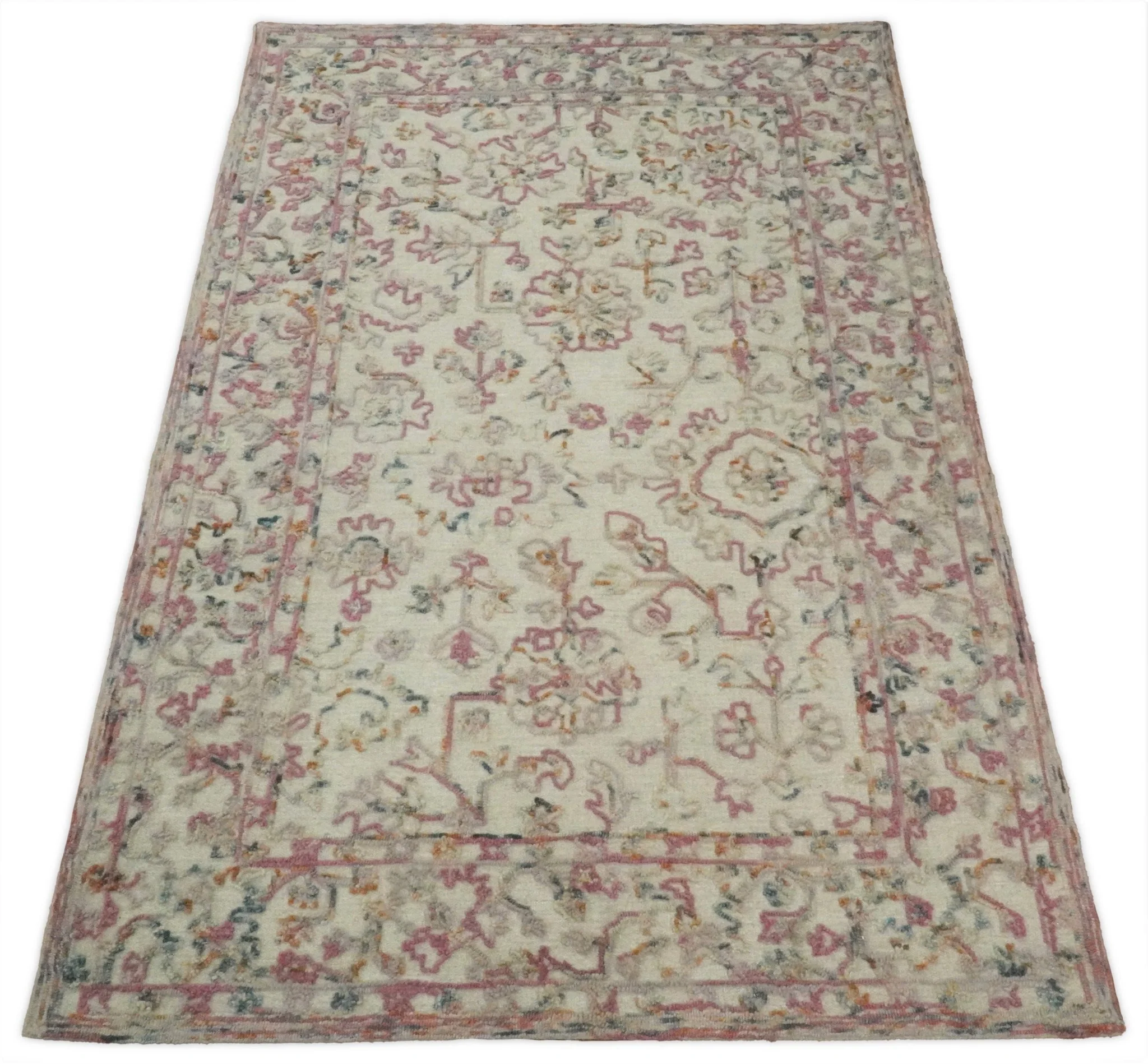 Hand Hooked 5x8 Pink and Beige Wool Textured Loop Area Rug | GAR12 - Image 4