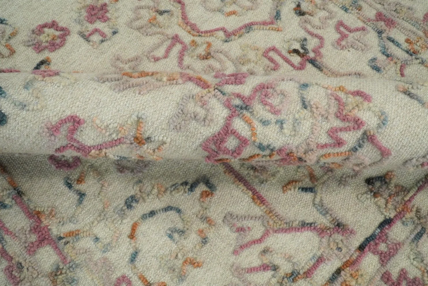 Hand Hooked 5x8 Pink and Beige Wool Textured Loop Area Rug | GAR12 - Image 5