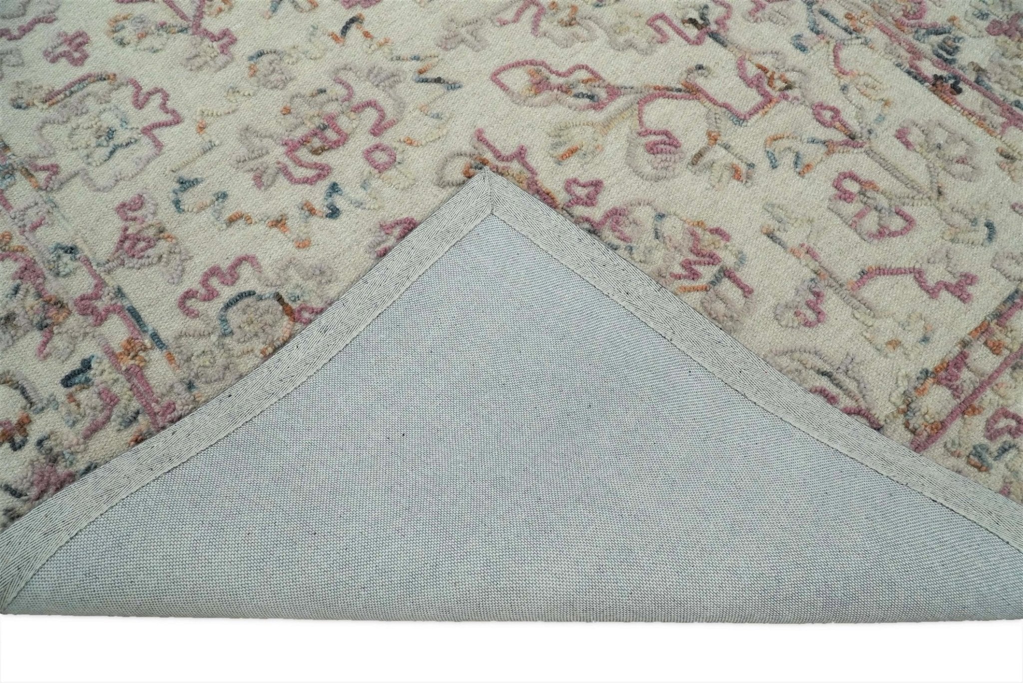 Hand Hooked 5x8 Pink and Beige Wool Textured Loop Area Rug | GAR12 - Image 7