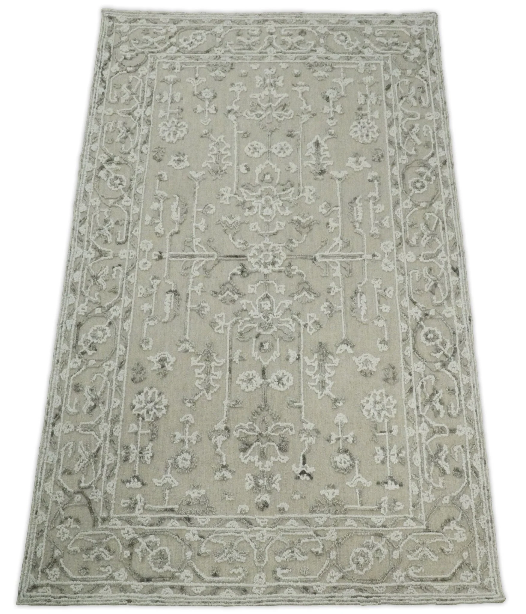 Hand Hooked 5x8 White and Gray Wool Textured Loop Area Rug | GAR9 - Image 3