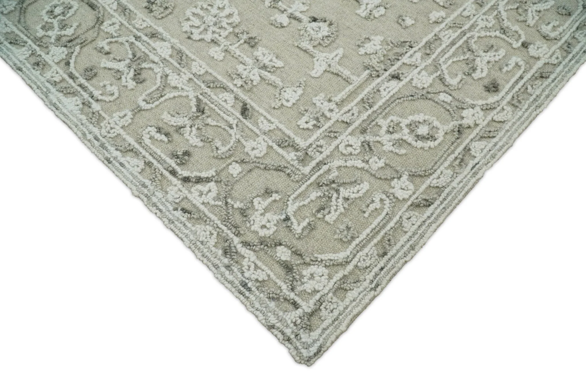Hand Hooked 5x8 White and Gray Wool Textured Loop Area Rug | GAR9 - Image 4