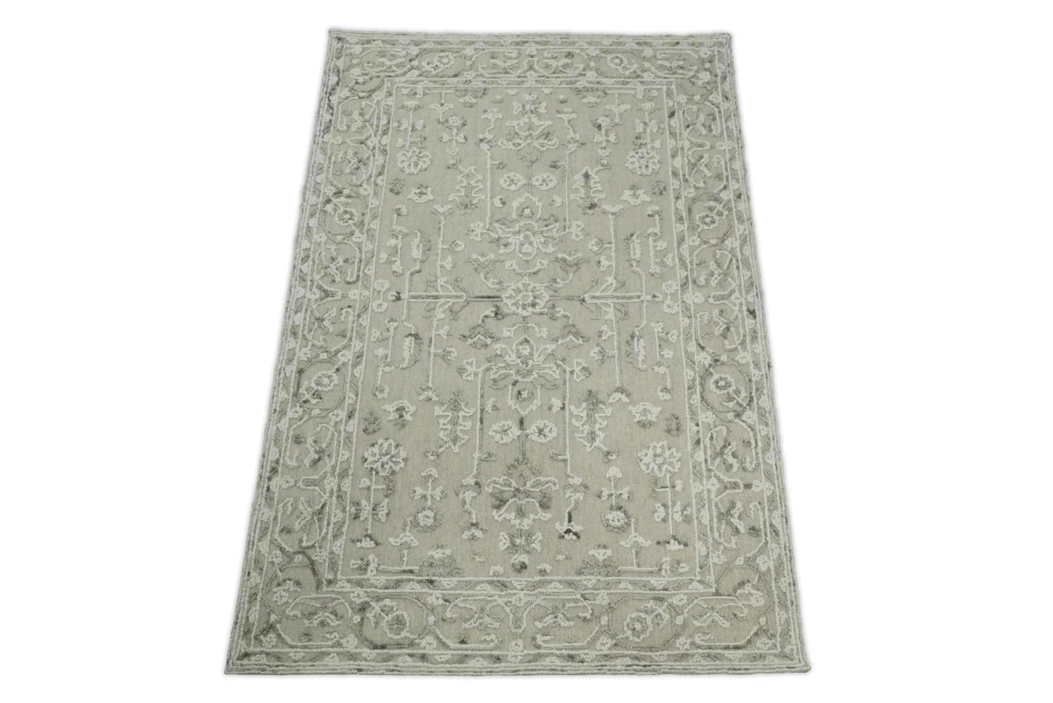 Hand Hooked 5x8 White and Gray Wool Textured Loop Area Rug | GAR9 - Image 7