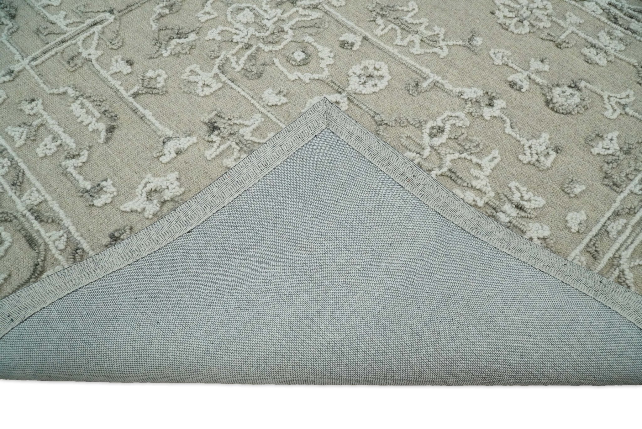 Hand Hooked 5x8 White and Gray Wool Textured Loop Area Rug | GAR9 - Image 8