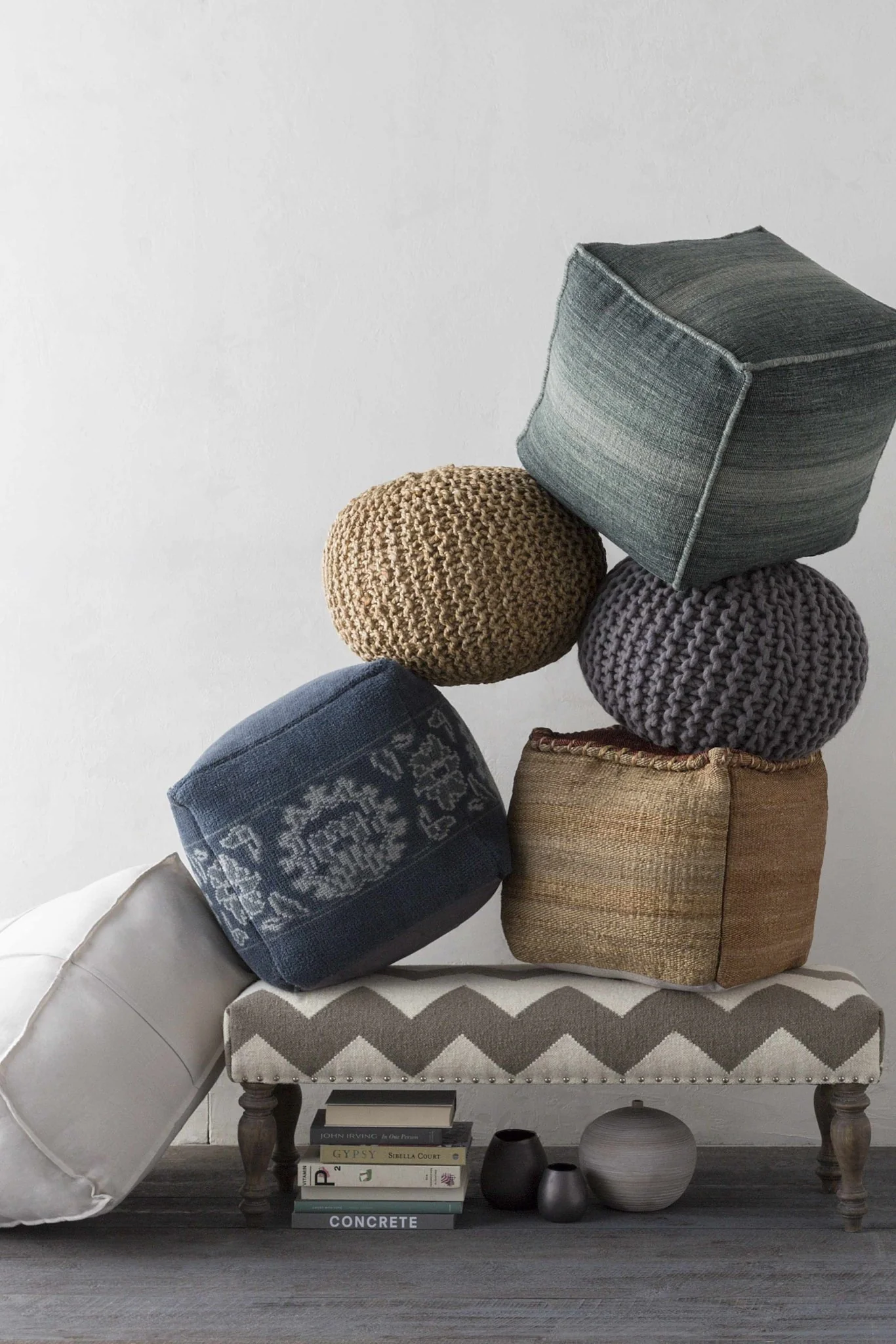 Hand Knitted Natural Fiber Tan Cylindrical Jute Pouf perfect for Home decor - Image 3