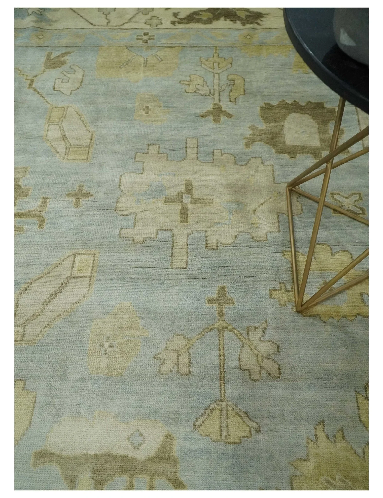 Hand Knotted 10x10 Oriental Oushak Silver and Beige Wool Area Rug - Image 2