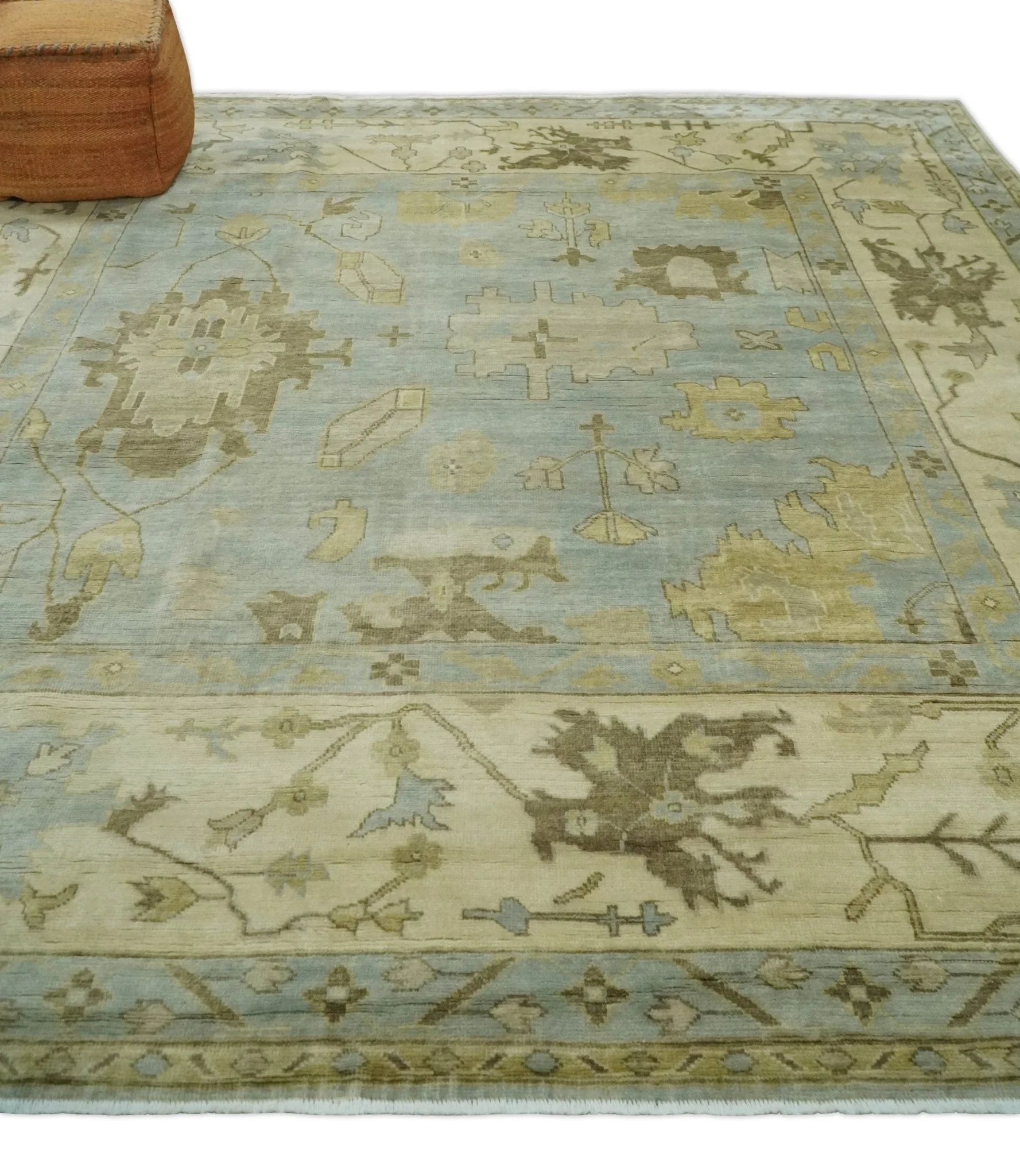 Hand Knotted 10x10 Oriental Oushak Silver and Beige Wool Area Rug - Image 3