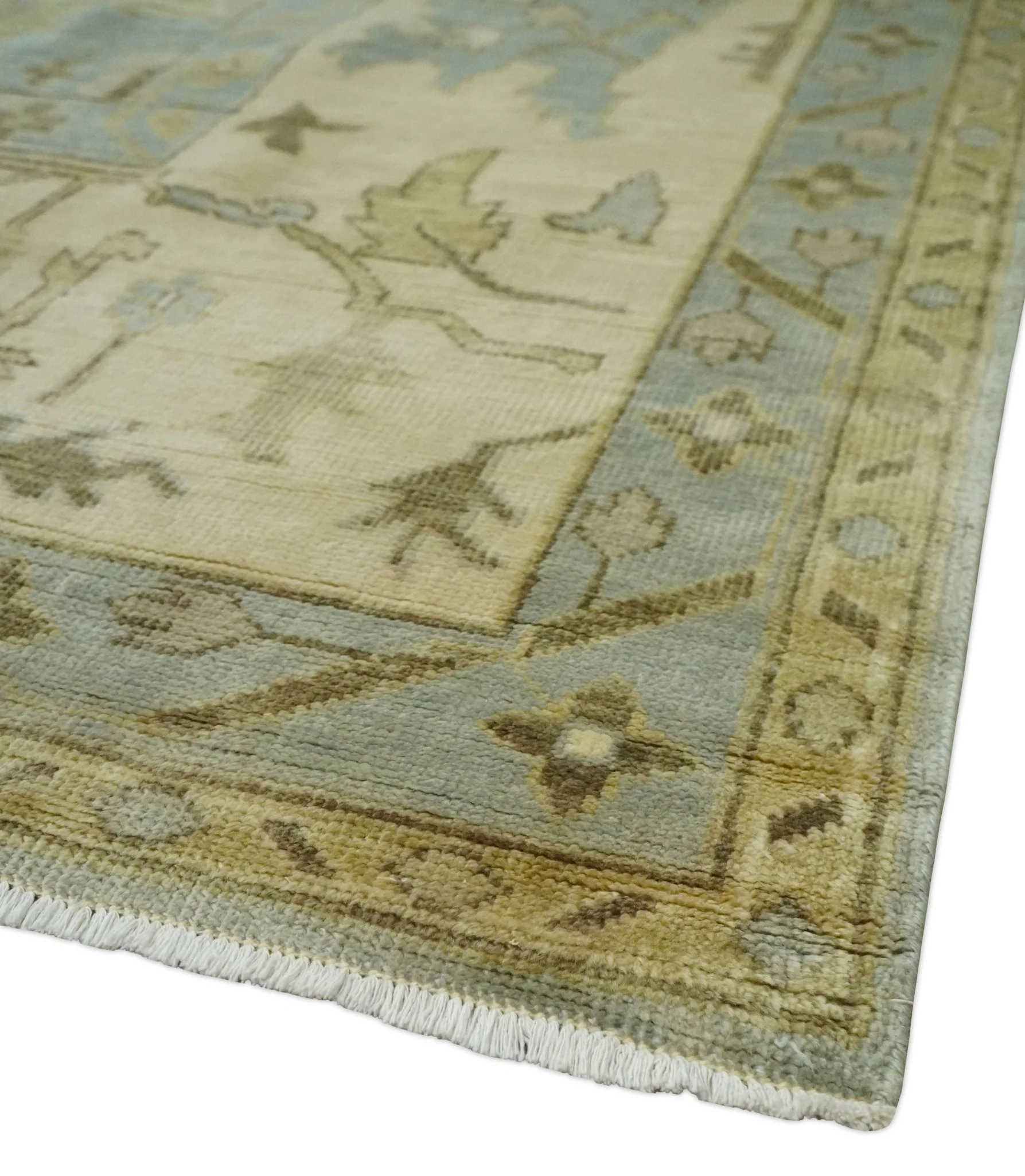 Hand Knotted 10x10 Oriental Oushak Silver and Beige Wool Area Rug - Image 5