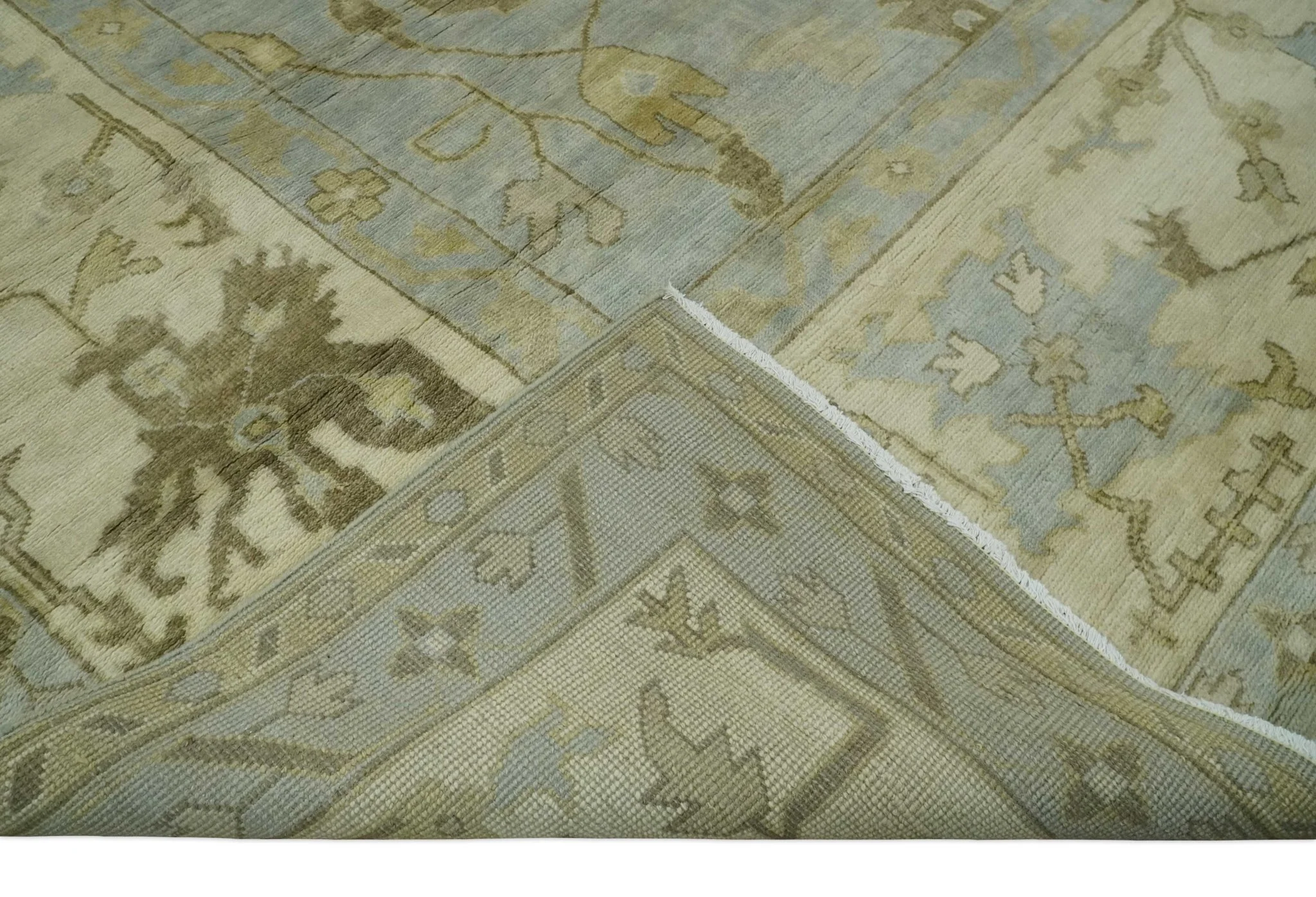 Hand Knotted 10x10 Oriental Oushak Silver and Beige Wool Area Rug - Image 7