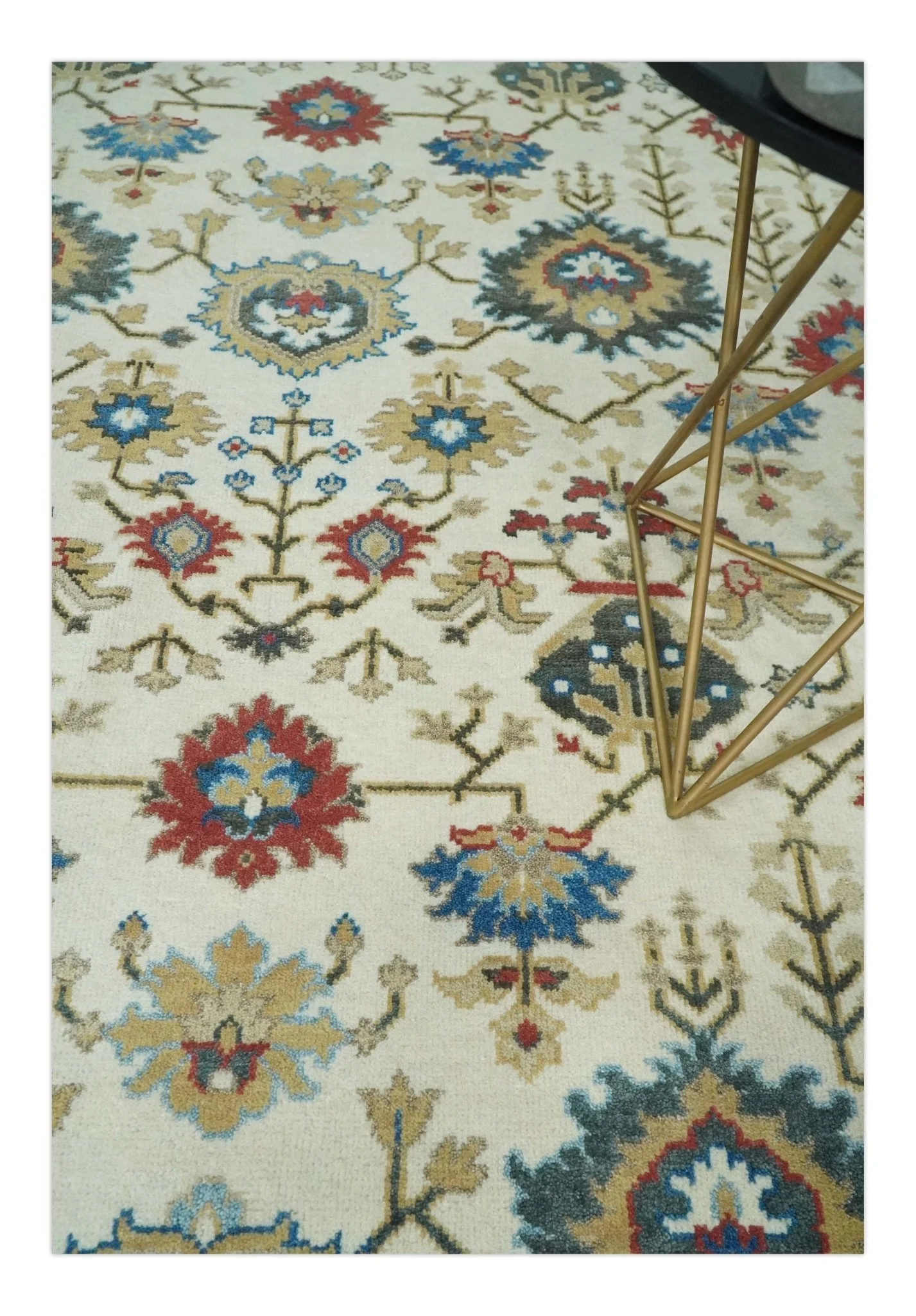 10x14 Hand Knotted Ivory, Camel and Teal Persian Oushak Wool Area Rug | TRDCP8941014 - Image 2
