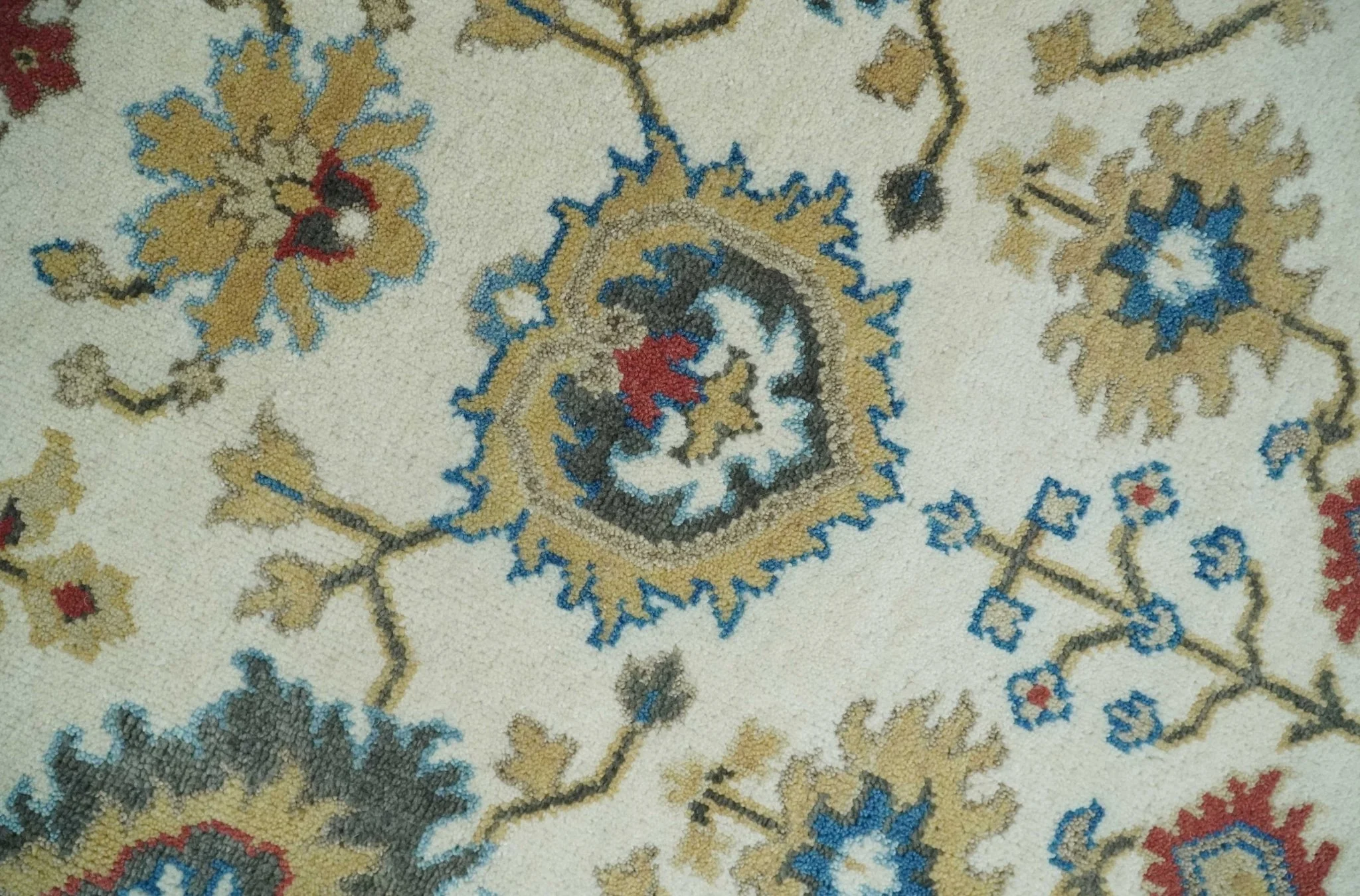 10x14 Hand Knotted Ivory, Camel and Teal Persian Oushak Wool Area Rug | TRDCP8941014 - Image 3