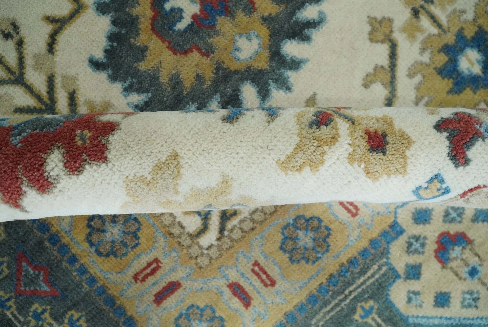 10x14 Hand Knotted Ivory, Camel and Teal Persian Oushak Wool Area Rug | TRDCP8941014 - Image 6