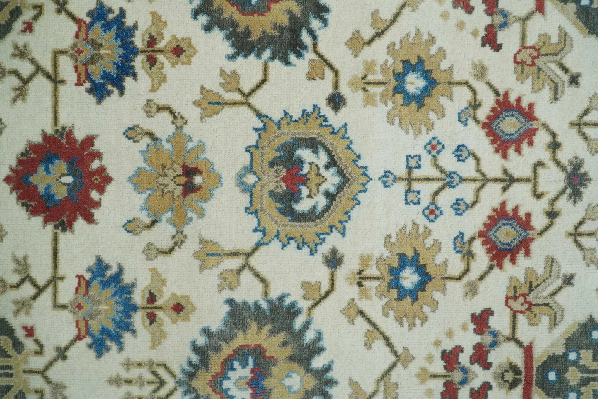 10x14 Hand Knotted Ivory, Camel and Teal Persian Oushak Wool Area Rug | TRDCP8941014 - Image 9