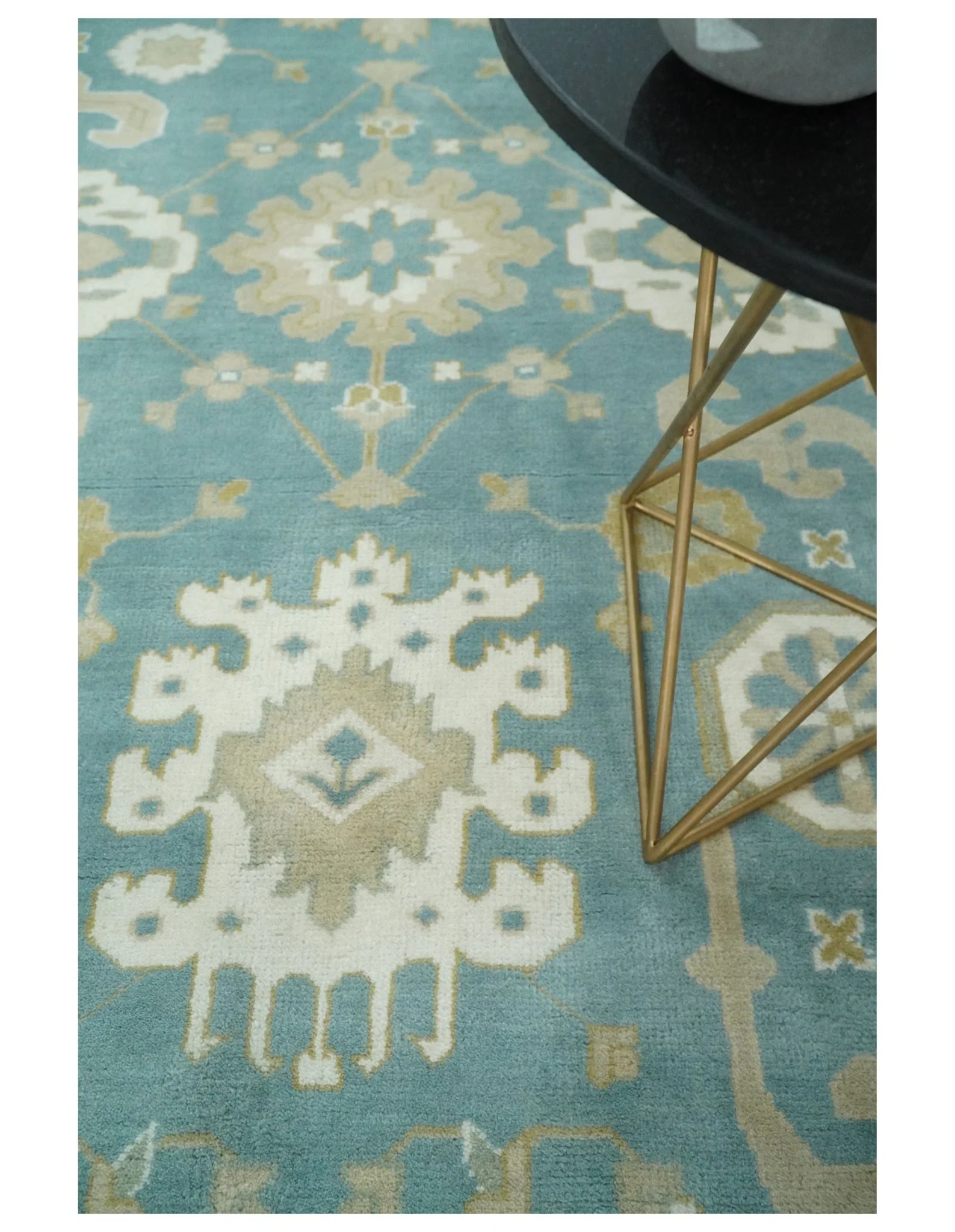 Hand Knotted Persian Oushak 10x14 Blue and Beige Large Wool Area Rug | TRDCP73B1014 - Image 3