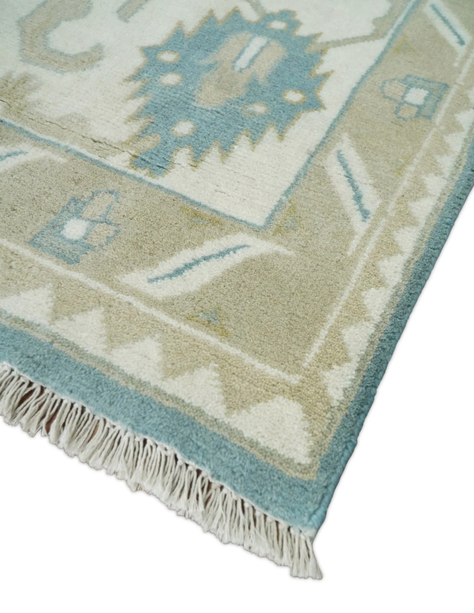 Hand Knotted Persian Oushak 10x14 Blue and Beige Large Wool Area Rug | TRDCP73B1014 - Image 9