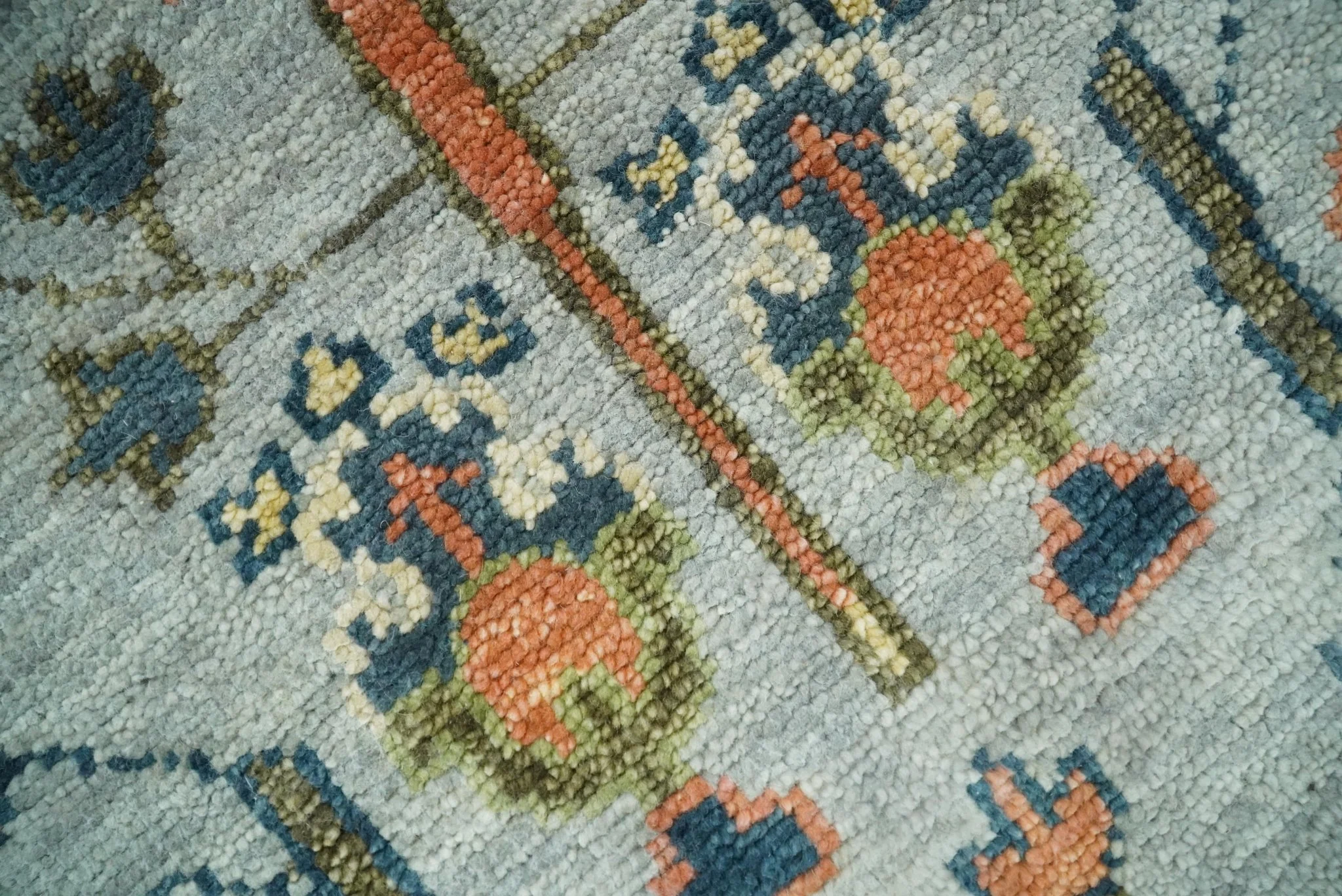 Hand Knotted Tree of Life Rust and Blue Traditional Turkish Design Wool Rug - Image 4