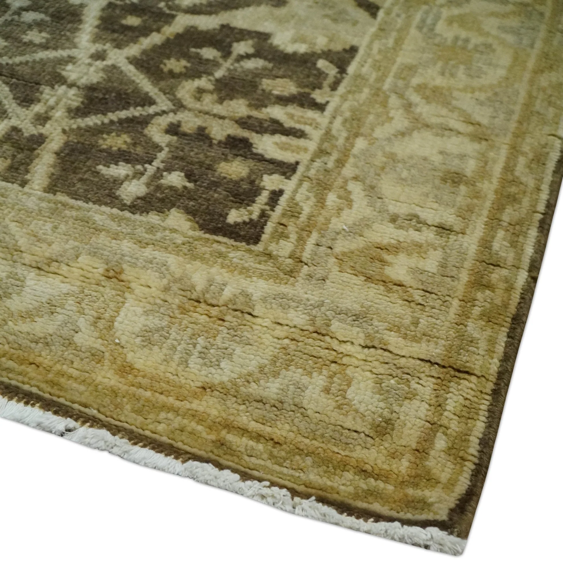 Hand Knotted 3x12 Oriental Oushak Beige and Brown Wool Area Rug - Image 3