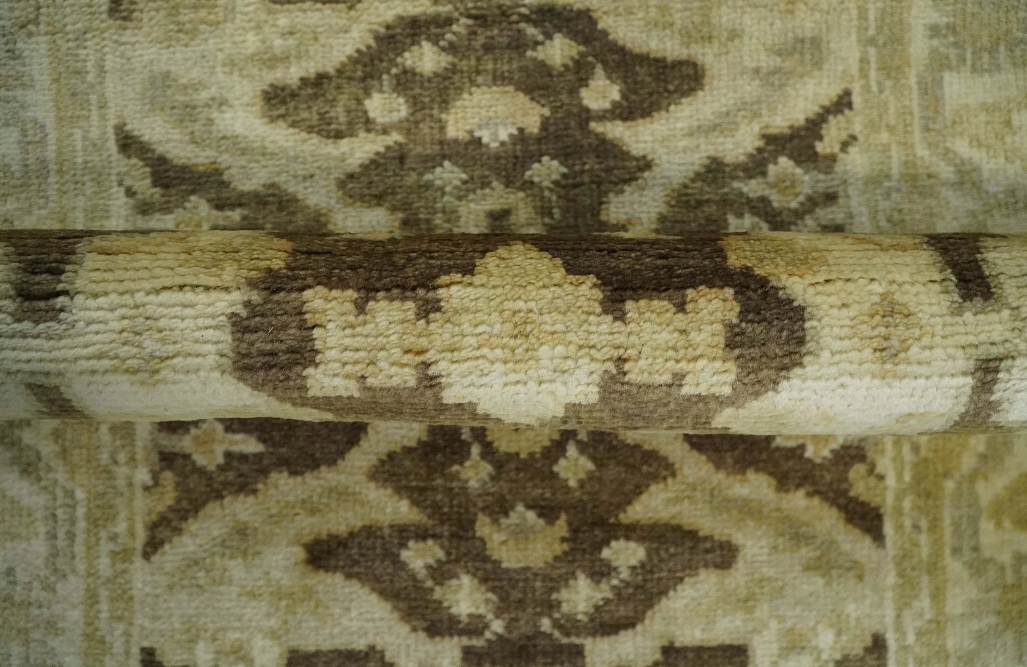 Hand Knotted 3x12 Oriental Oushak Beige and Brown Wool Area Rug - Image 4