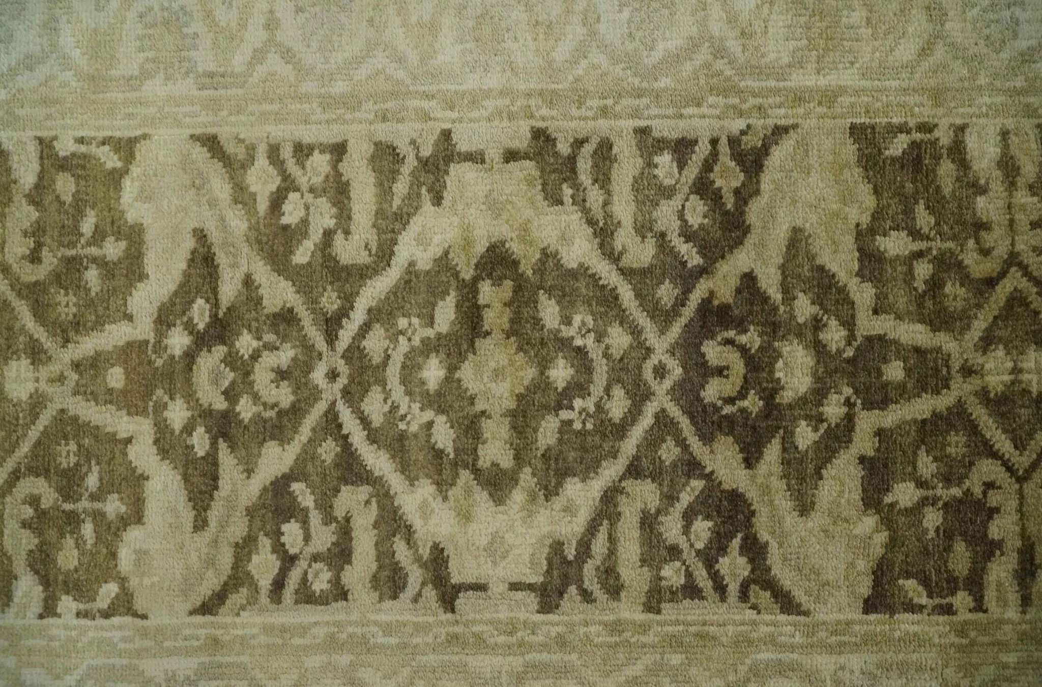 Hand Knotted 3x12 Oriental Oushak Beige and Brown Wool Area Rug - Image 5