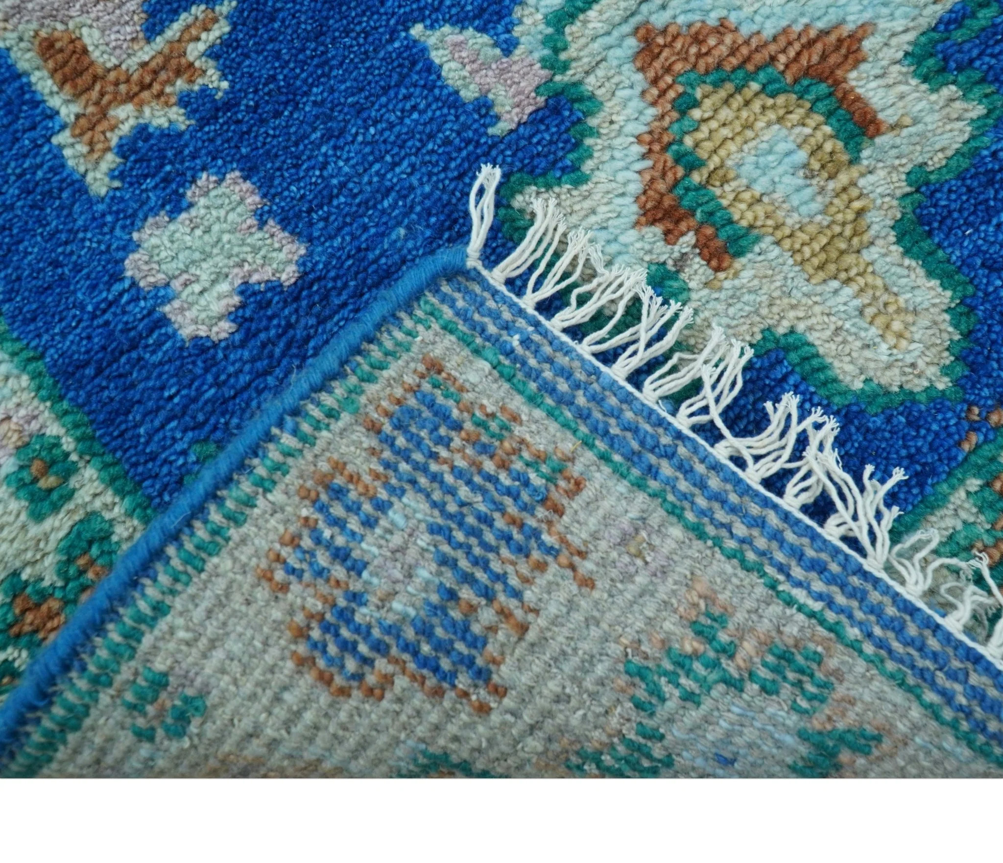 Hand knotted 2.6x6 Blue Traditional Oushak Design Wool Area Rug - Image 4