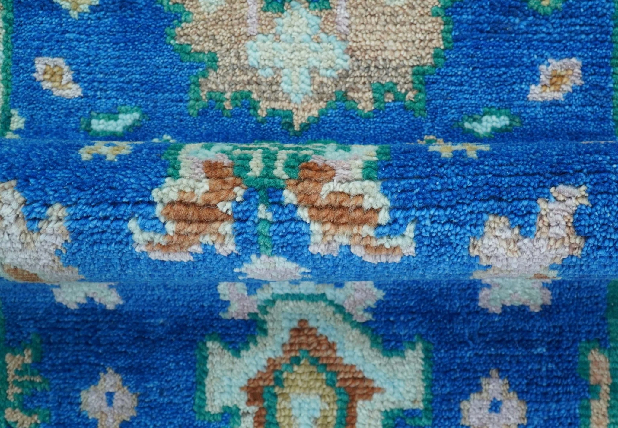 Hand knotted 2.6x6 Blue Traditional Oushak Design Wool Area Rug - Image 6