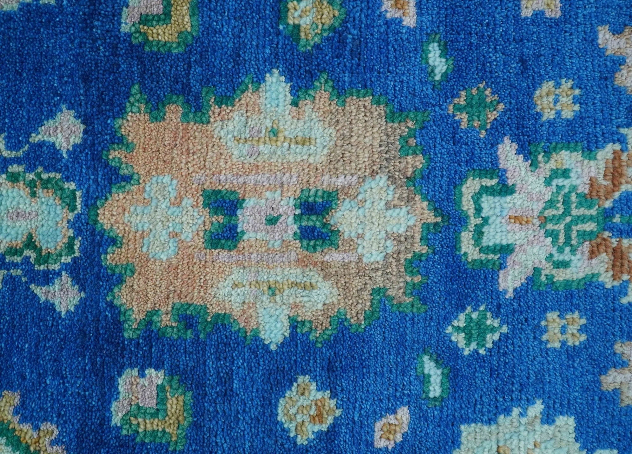Hand knotted 2.6x6 Blue Traditional Oushak Design Wool Area Rug - Image 7