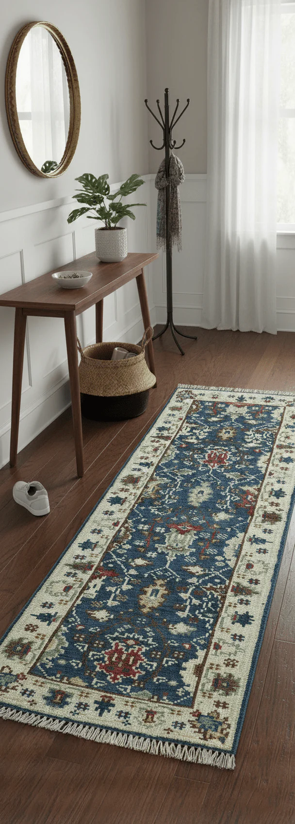 Hand knotted Runner 2.6x8 Blue And Ivory Traditional Design Wool Rug - Image 2