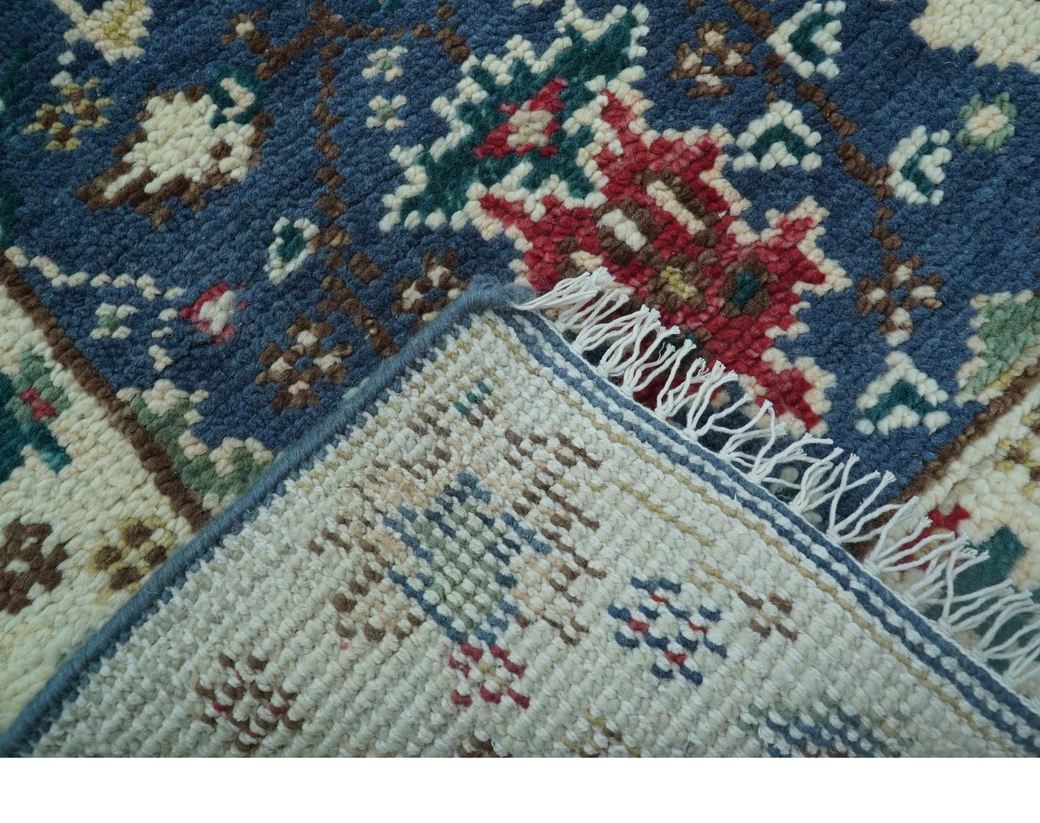 Hand knotted Runner 2.6x8 Blue And Ivory Traditional Design Wool Rug - Image 5