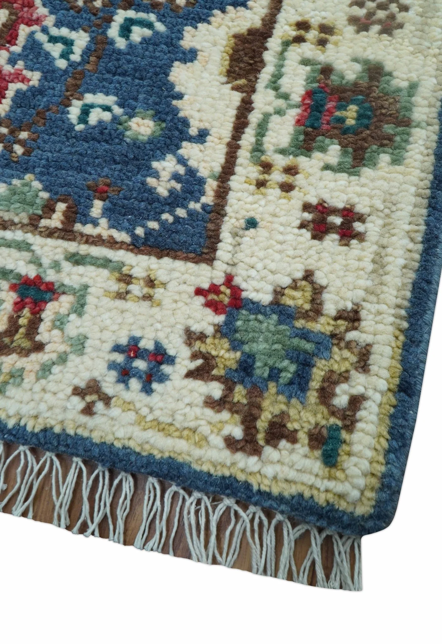 Hand knotted Runner 2.6x8 Blue And Ivory Traditional Design Wool Rug - Image 6