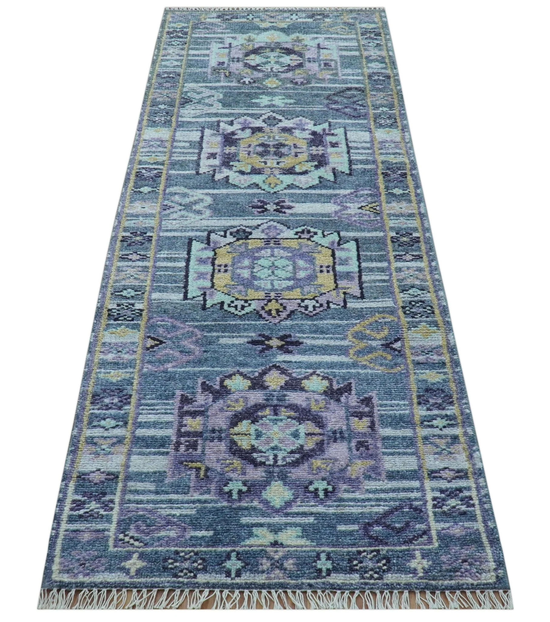 Hand knotted 2.6x8 Gray Traditional Transitional Design Wool Area Rug - Image 8