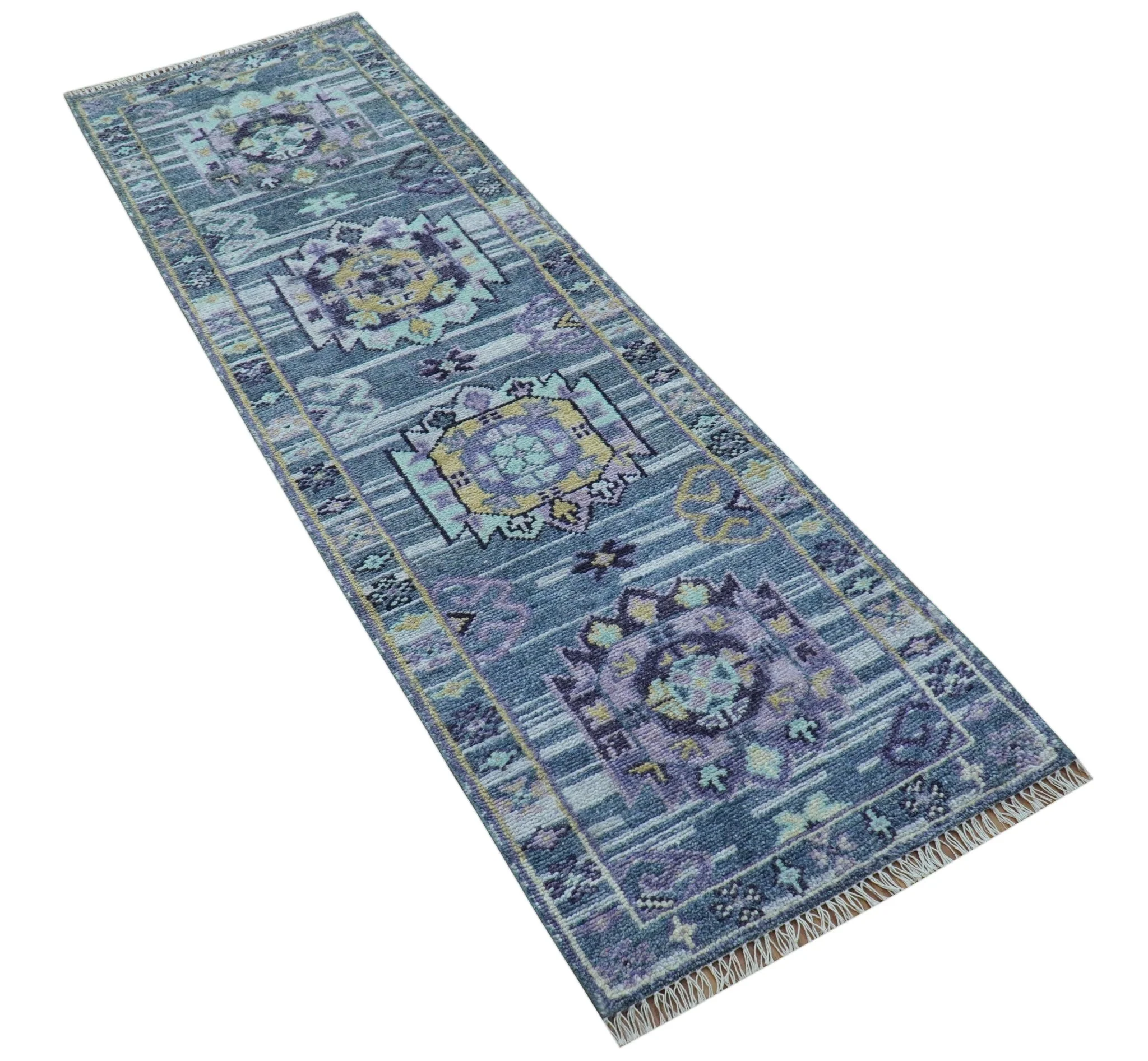 Hand knotted 2.6x8 Gray Traditional Transitional Design Wool Area Rug - Image 9