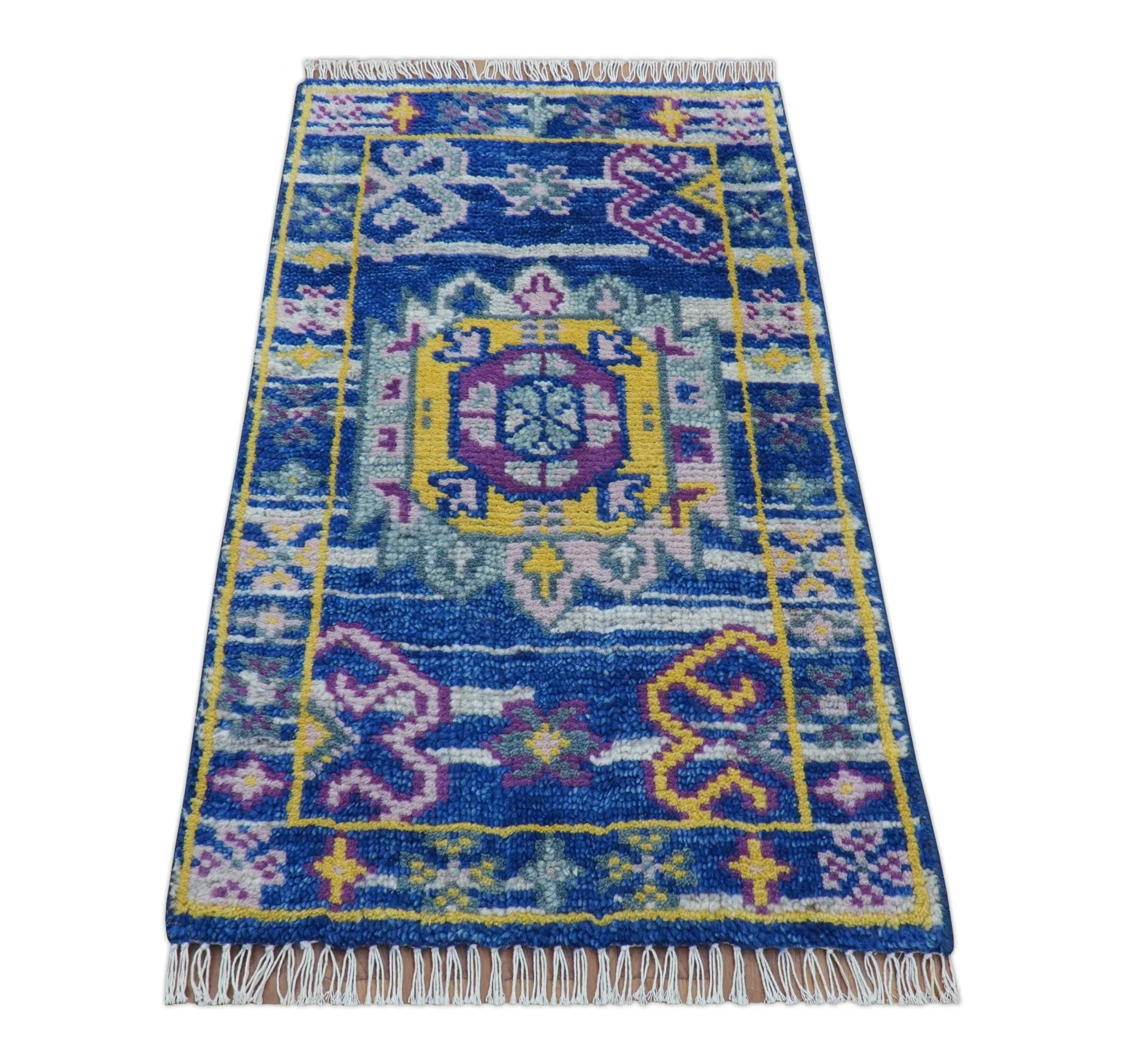 Hand knotted 2x3 Blue Traditional Transitional Design Wool Area Rug - Image 9