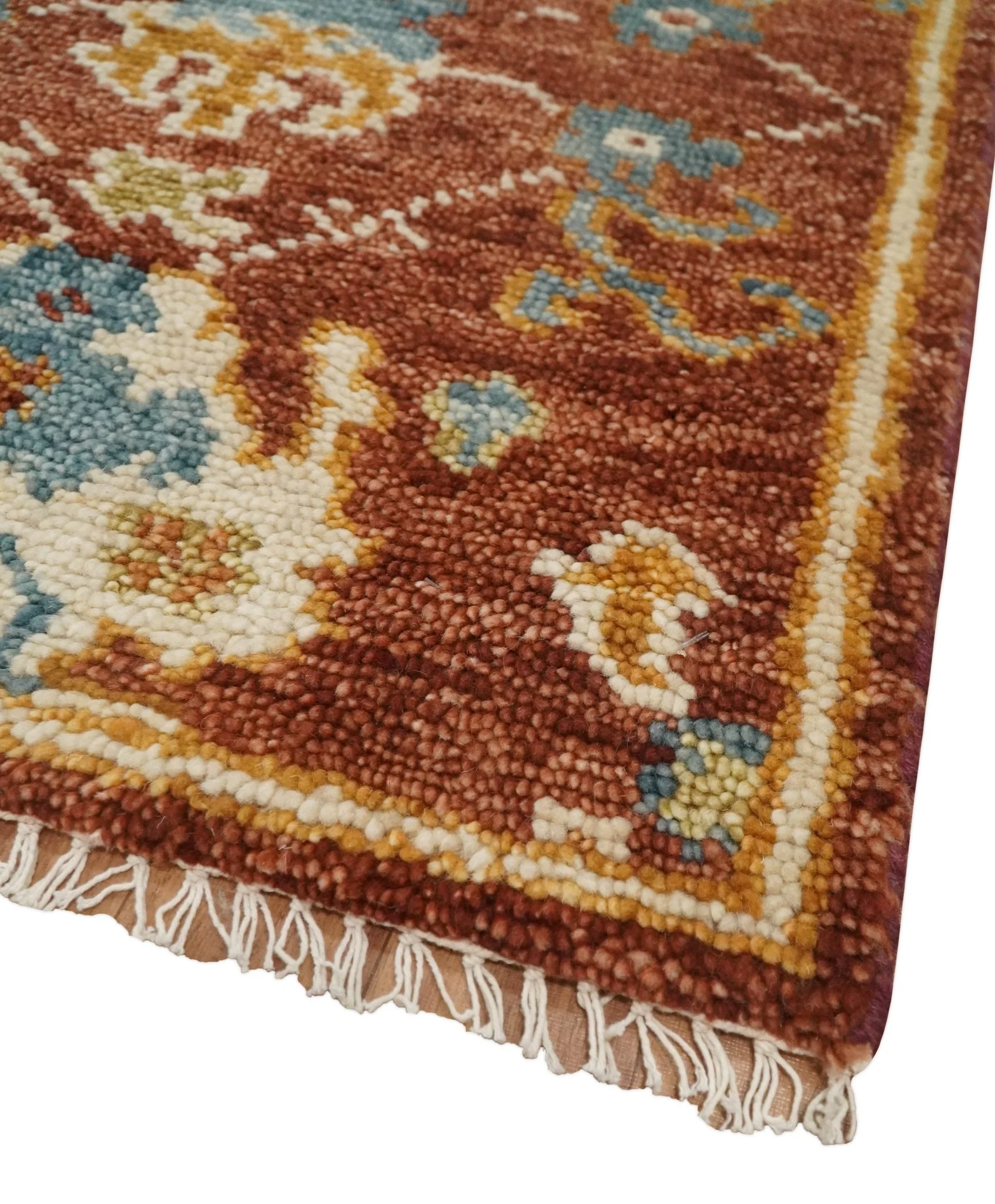Hand Knotted 2x3 Rust, Blue and Ivory Traditional Antique Persian Design Wool Rug | TRDCP79923 - Image 3