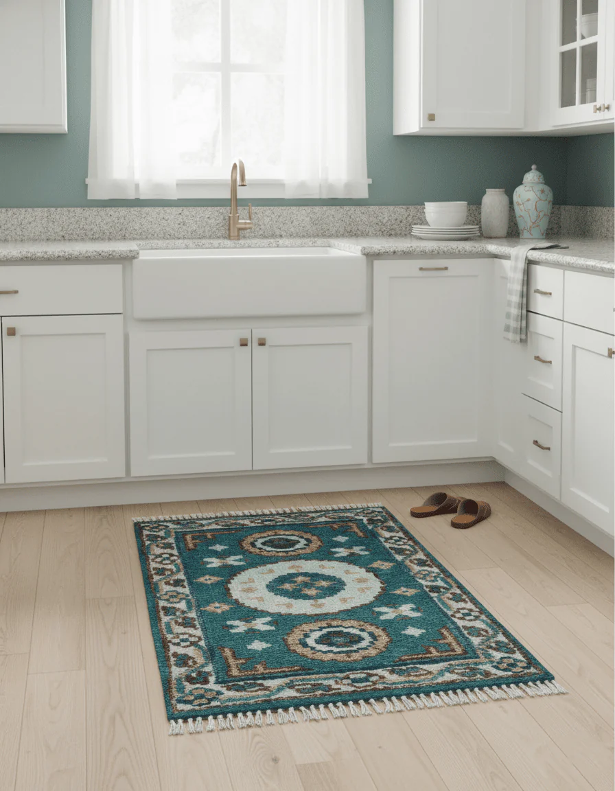Hand knotted 2x3 Teal Traditional Khotan Design Wool Area Rug - Image 2