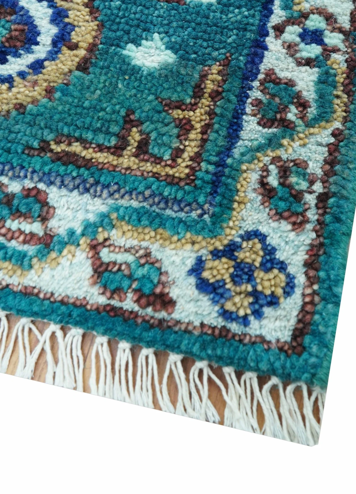 Hand knotted 2x3 Teal Traditional Khotan Design Wool Area Rug - Image 4