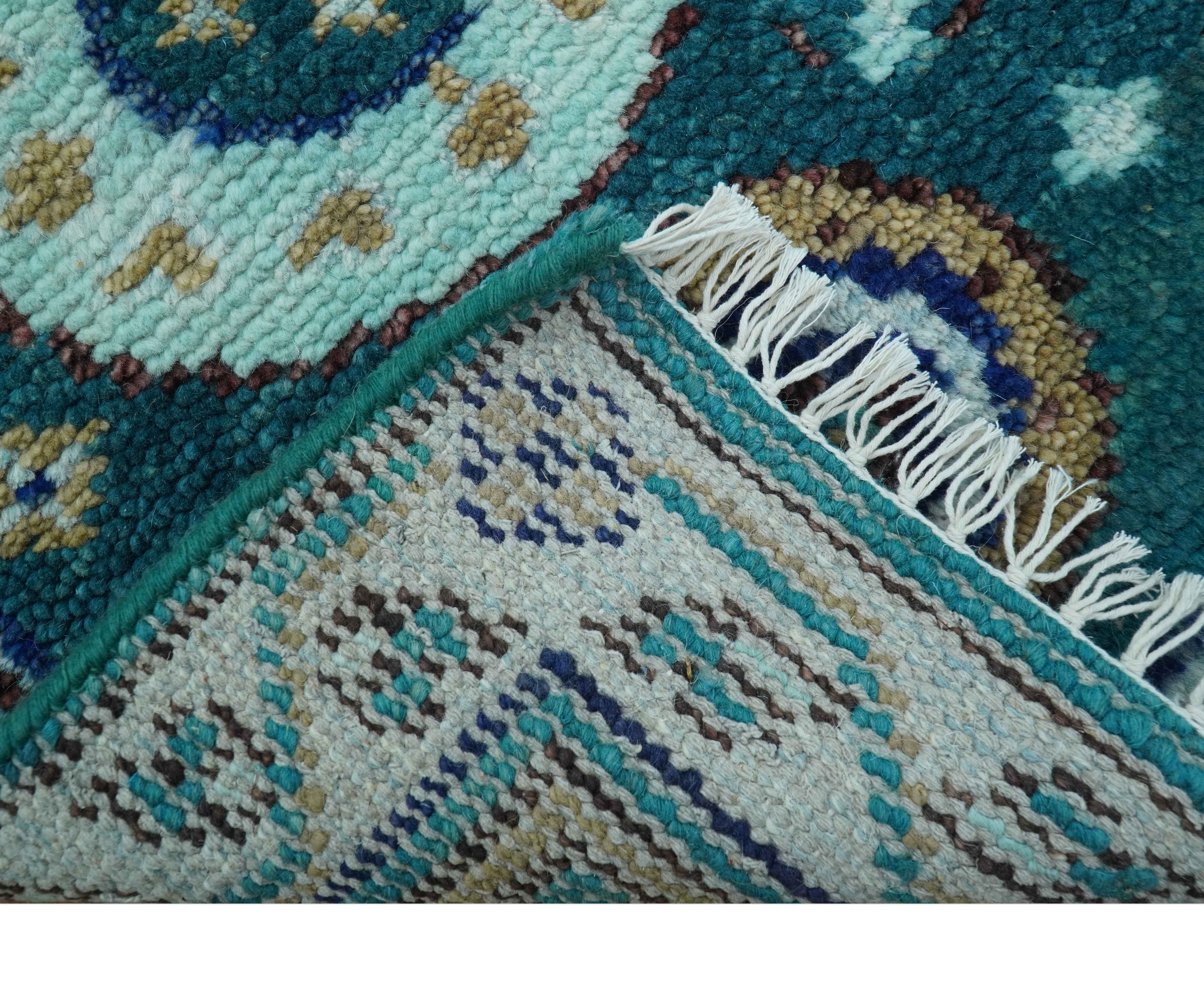 Hand knotted 2x3 Teal Traditional Khotan Design Wool Area Rug - Image 5