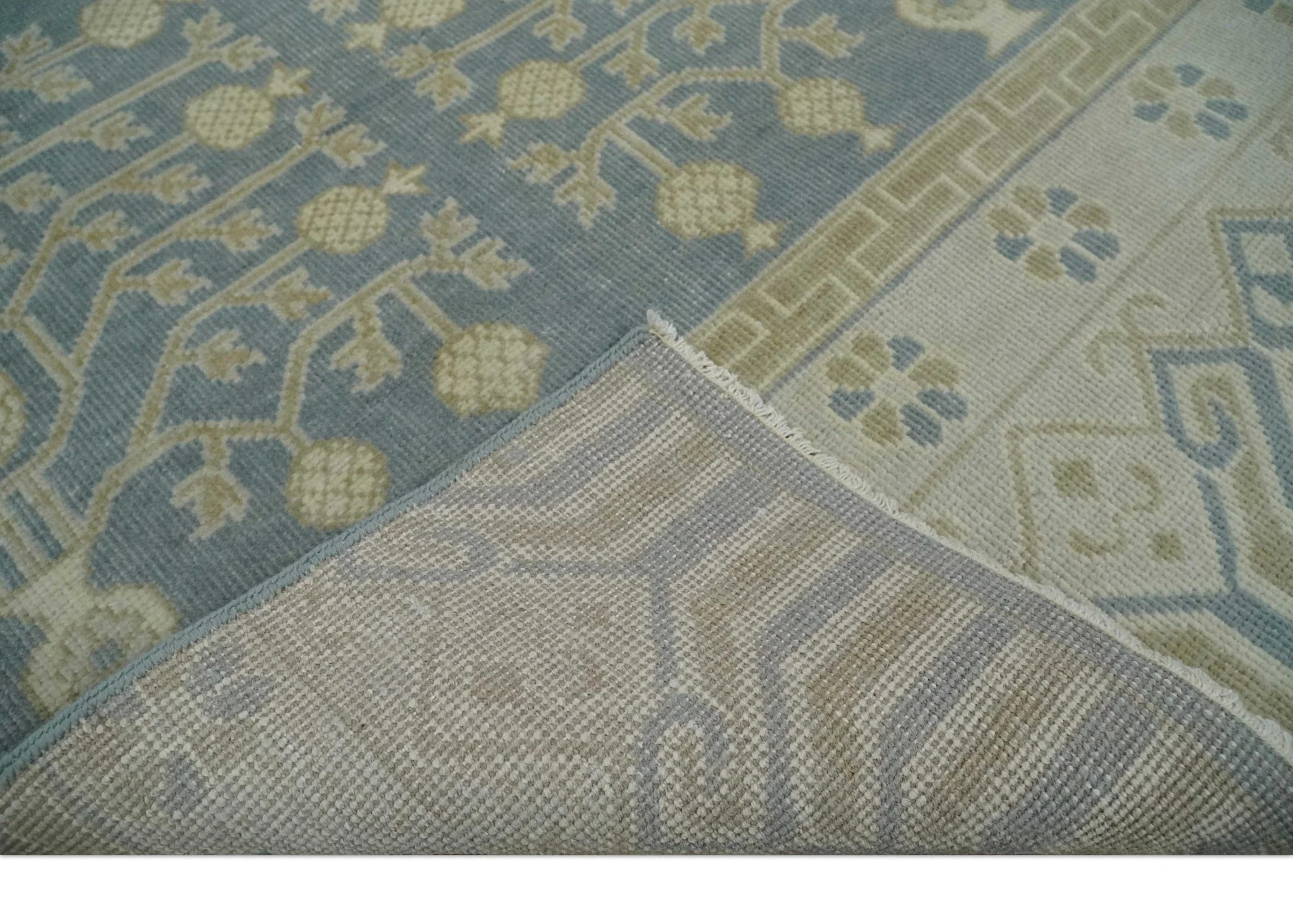 Hand Knotted 3x3 Gray, Ivory and Beige Traditional Low Pile Wool Rug, Bedside Rug | N35033 - Image 5