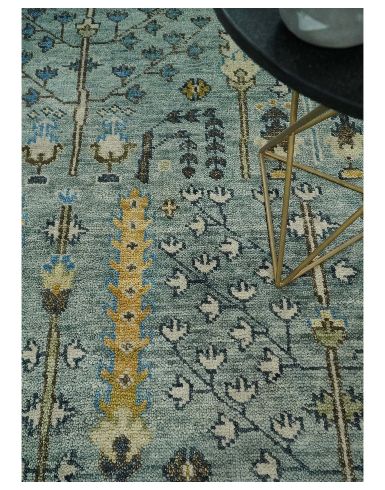 Ready to Ship 8x10, 9x12 Aqua and Ivory Tree Design Hand Knotted Wool Area Rug - Image 2