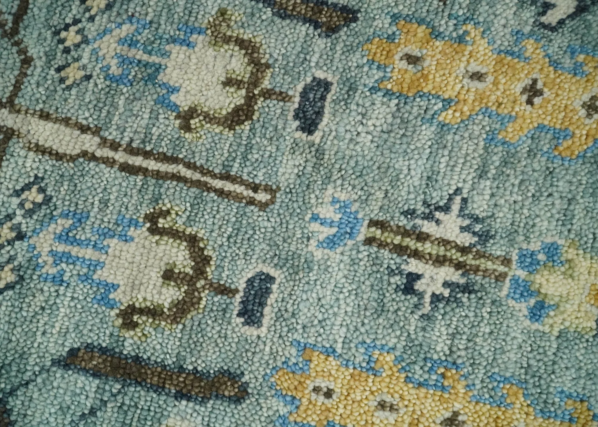 Ready to Ship 8x10, 9x12 Aqua and Ivory Tree Design Hand Knotted Wool Area Rug - Image 4